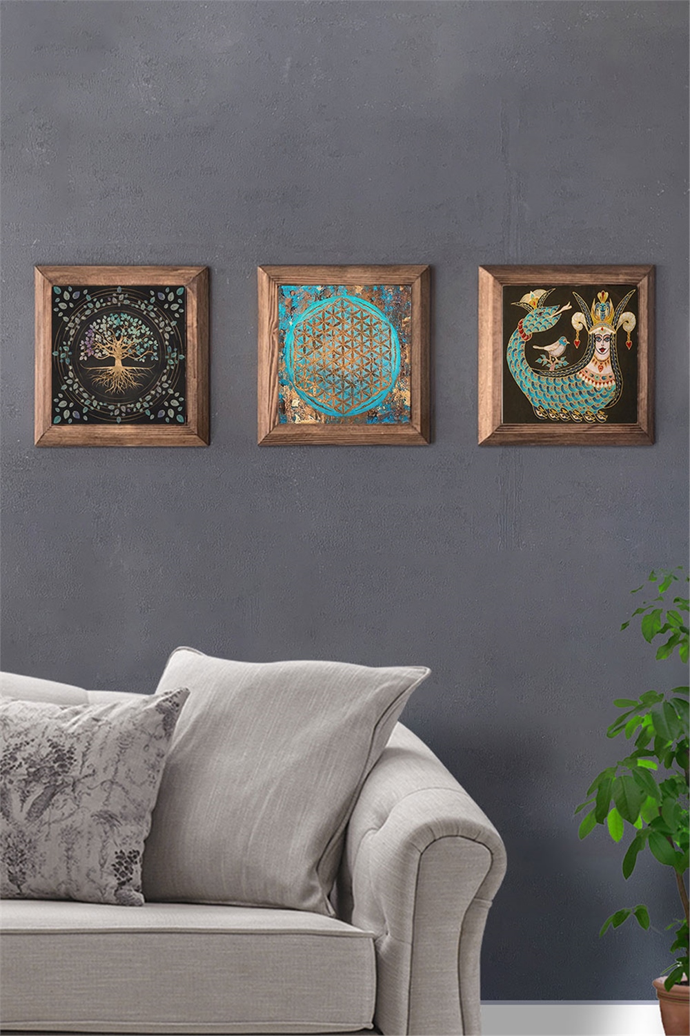 MASİF ÇERÇEVELİ 3'LÜ DOĞALTAŞ TABLO PANO OSCAR STONE DECOR / 3PRMT-40-0386