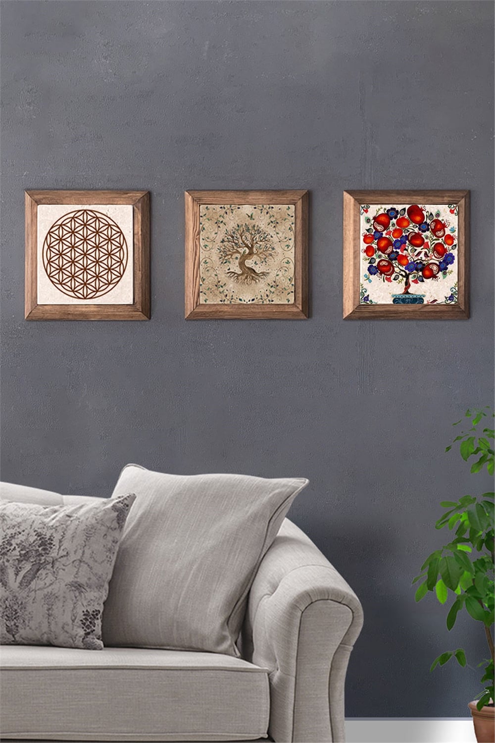 MASİF ÇERÇEVELİ 3'LÜ DOĞALTAŞ TABLO PANO OSCAR STONE DECOR / 3PRMT-40-0234