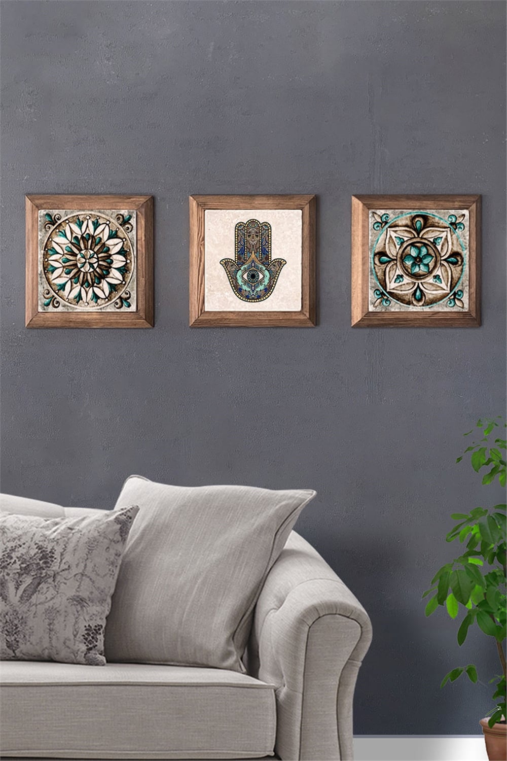 MASİF ÇERÇEVELİ 3'LÜ DOĞALTAŞ TABLO PANO OSCAR STONE DECOR / 3PRMT-40-0100