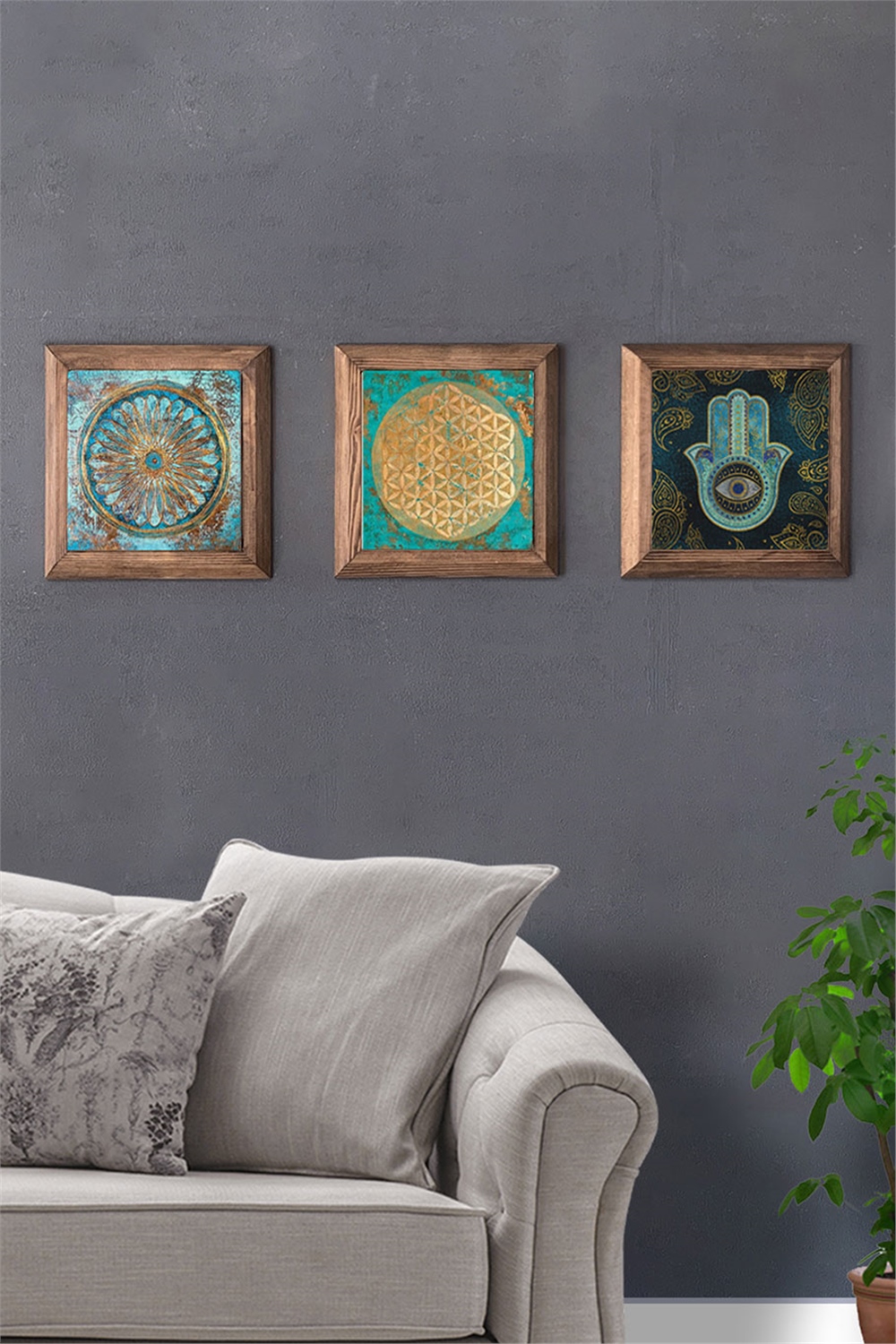 MASİF ÇERÇEVELİ 3'LÜ DOĞALTAŞ TABLO PANO OSCAR STONE DECOR / 3PRMT-40-0253