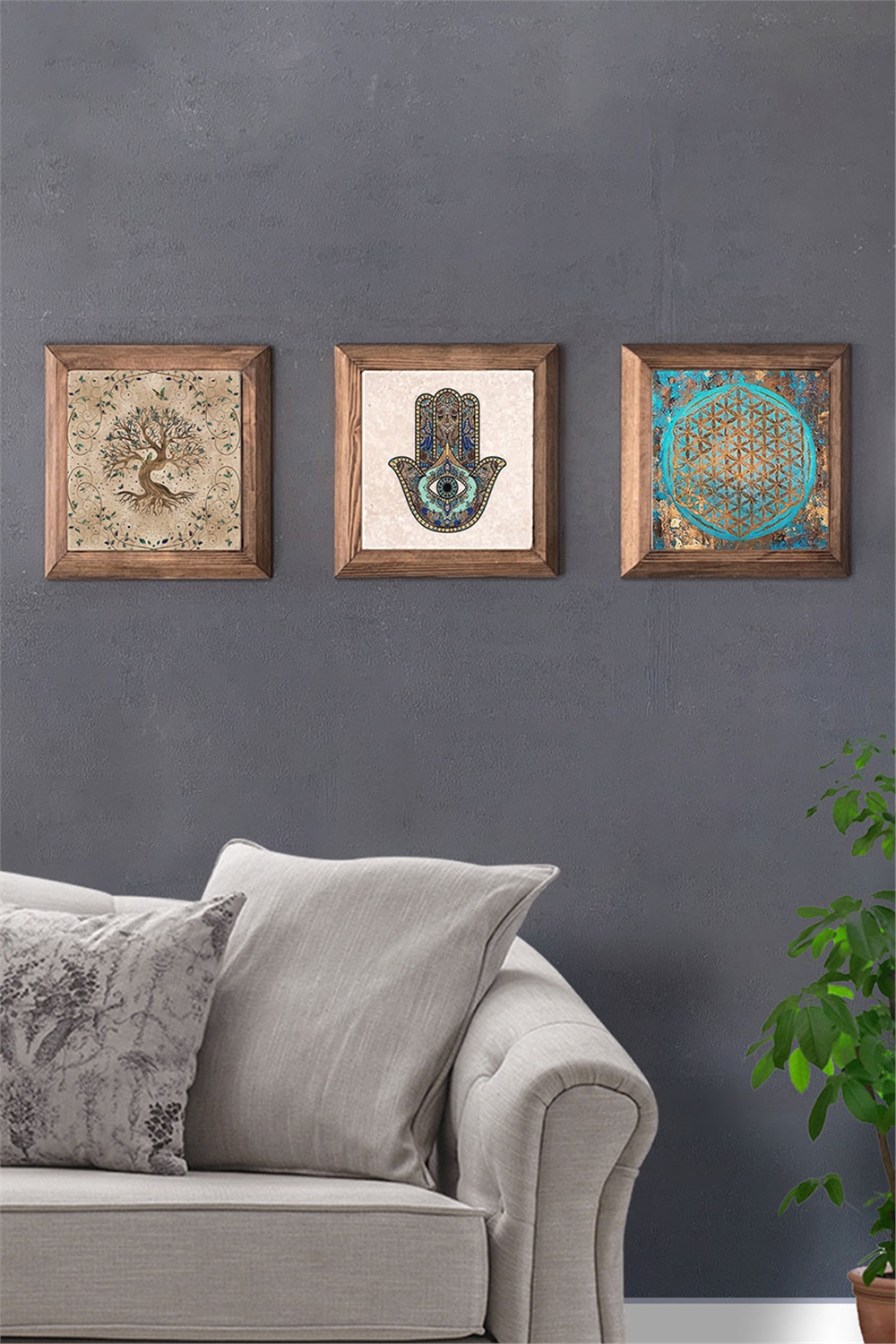 MASİF ÇERÇEVELİ 3'LÜ DOĞALTAŞ TABLO PANO OSCAR STONE DECOR / 3PRMT-40-0390