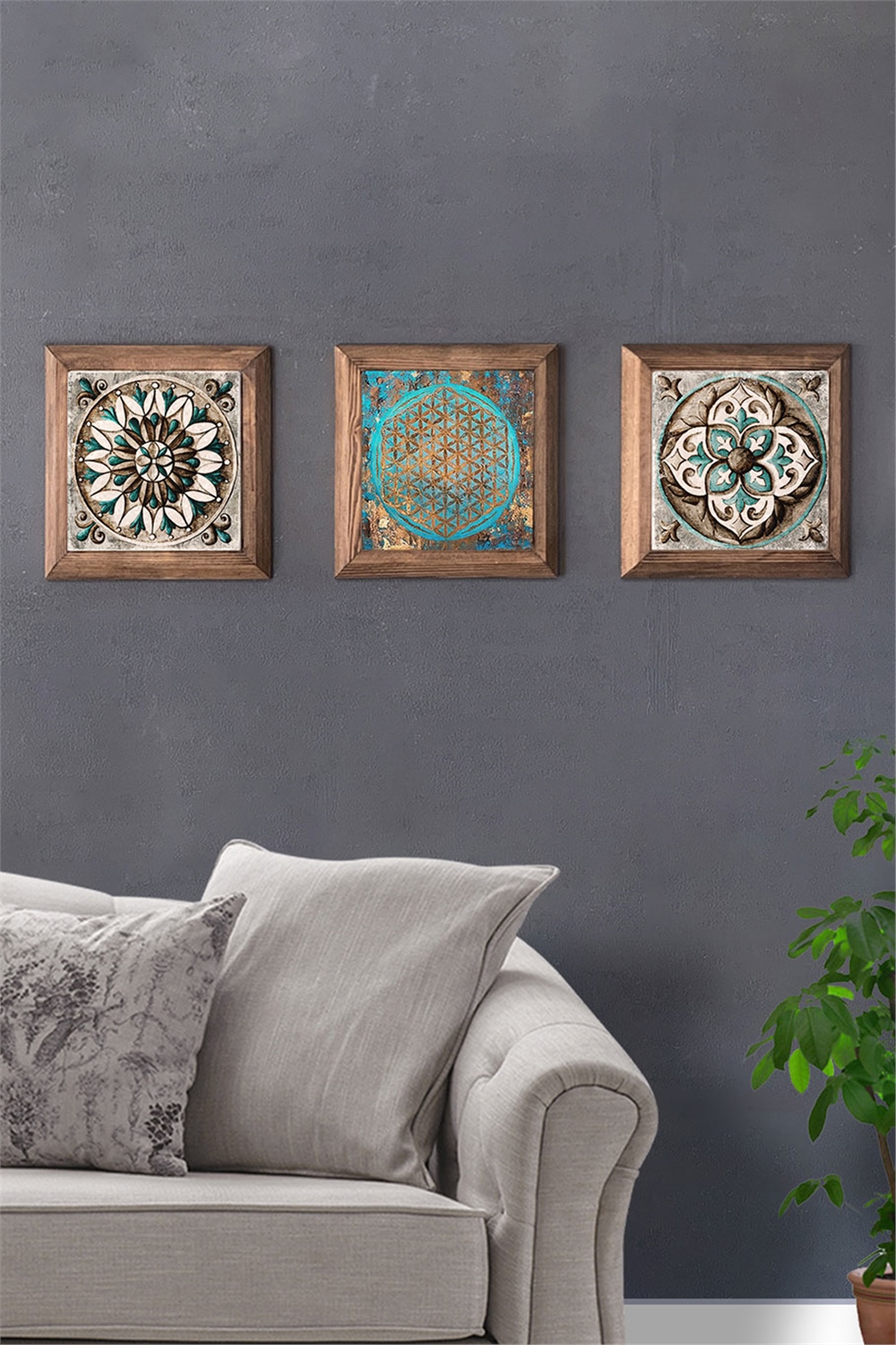 MASİF ÇERÇEVELİ 3'LÜ DOĞALTAŞ TABLO PANO OSCAR STONE DECOR / 3PRMT-40-0399
