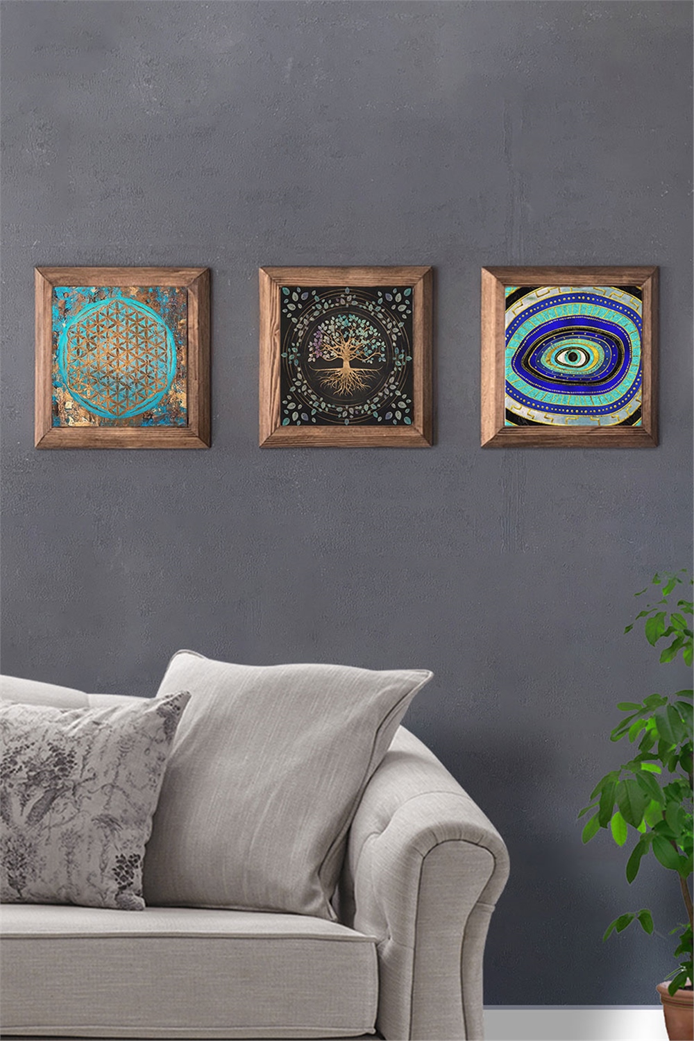 MASİF ÇERÇEVELİ 3'LÜ DOĞALTAŞ TABLO PANO OSCAR STONE DECOR / 3PRMT-40-0388