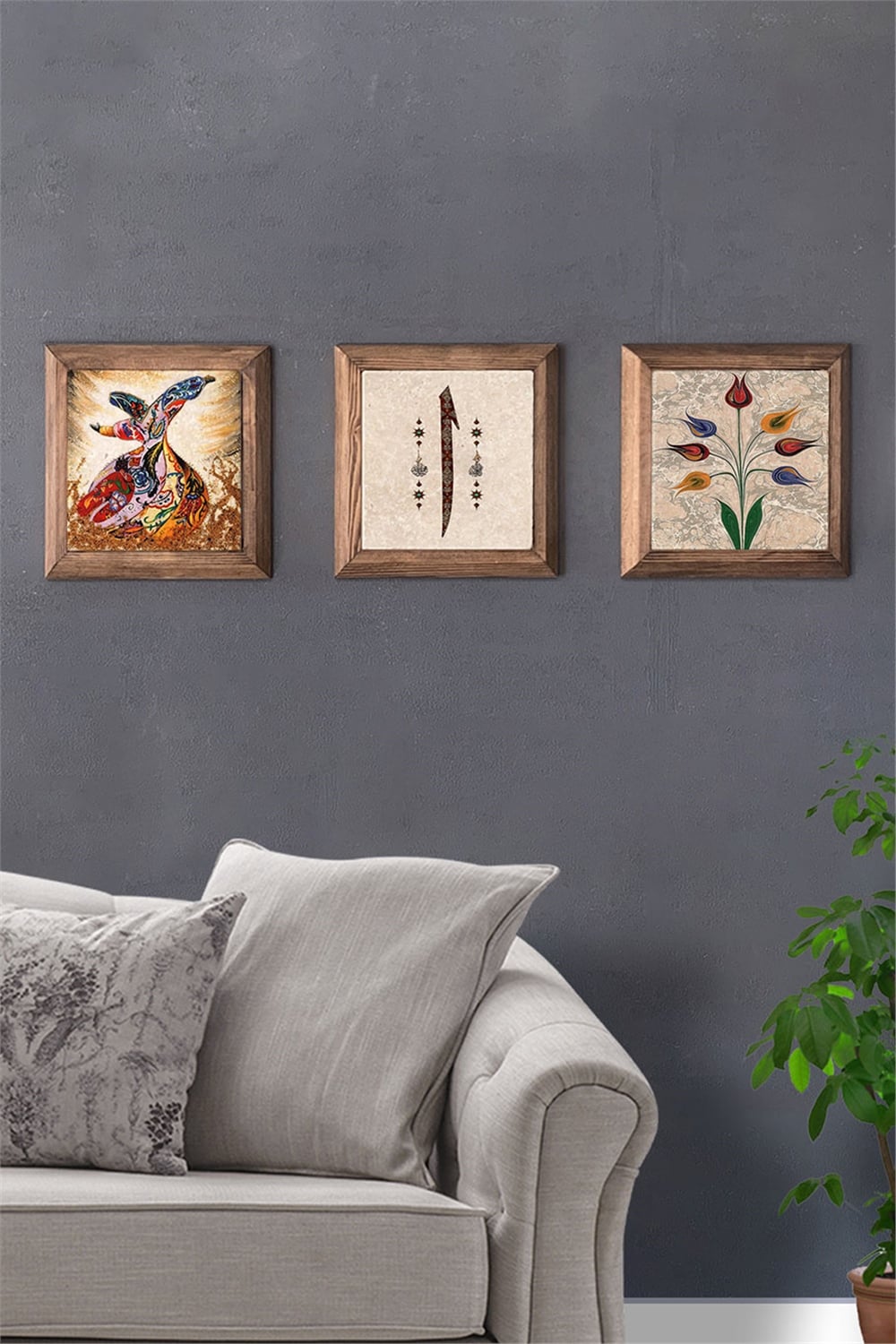MASİF ÇERÇEVELİ 3'LÜ DOĞALTAŞ TABLO PANO OSCAR STONE DECOR / 3PRMT-40-0171