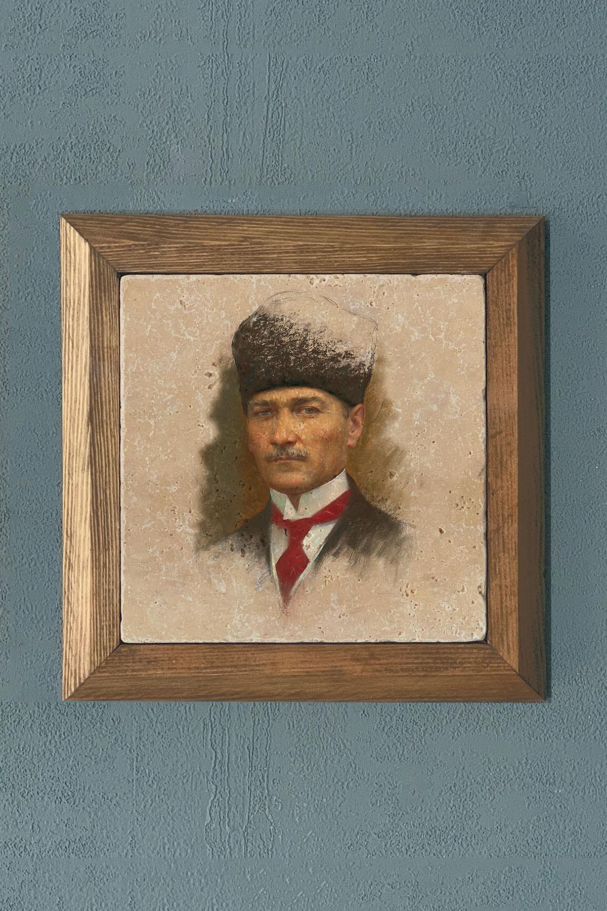 Masif Çerçeveli Atatürk Doğaltaş Tablo Pano Oscar Stone Decor 28X28 CM
