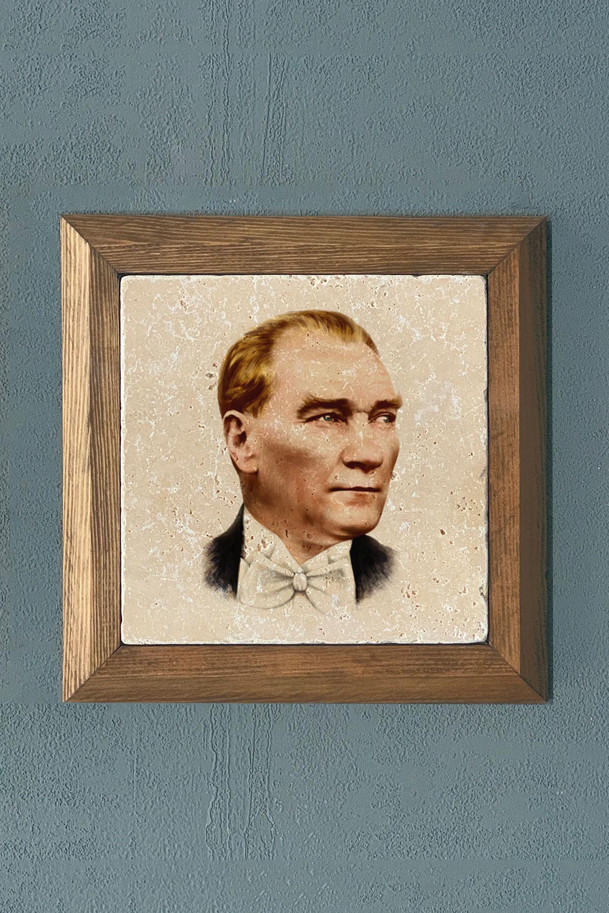 Masif Çerçeveli Atatürk Doğaltaş Tablo Pano Oscar Stone Decor 28X28 CM