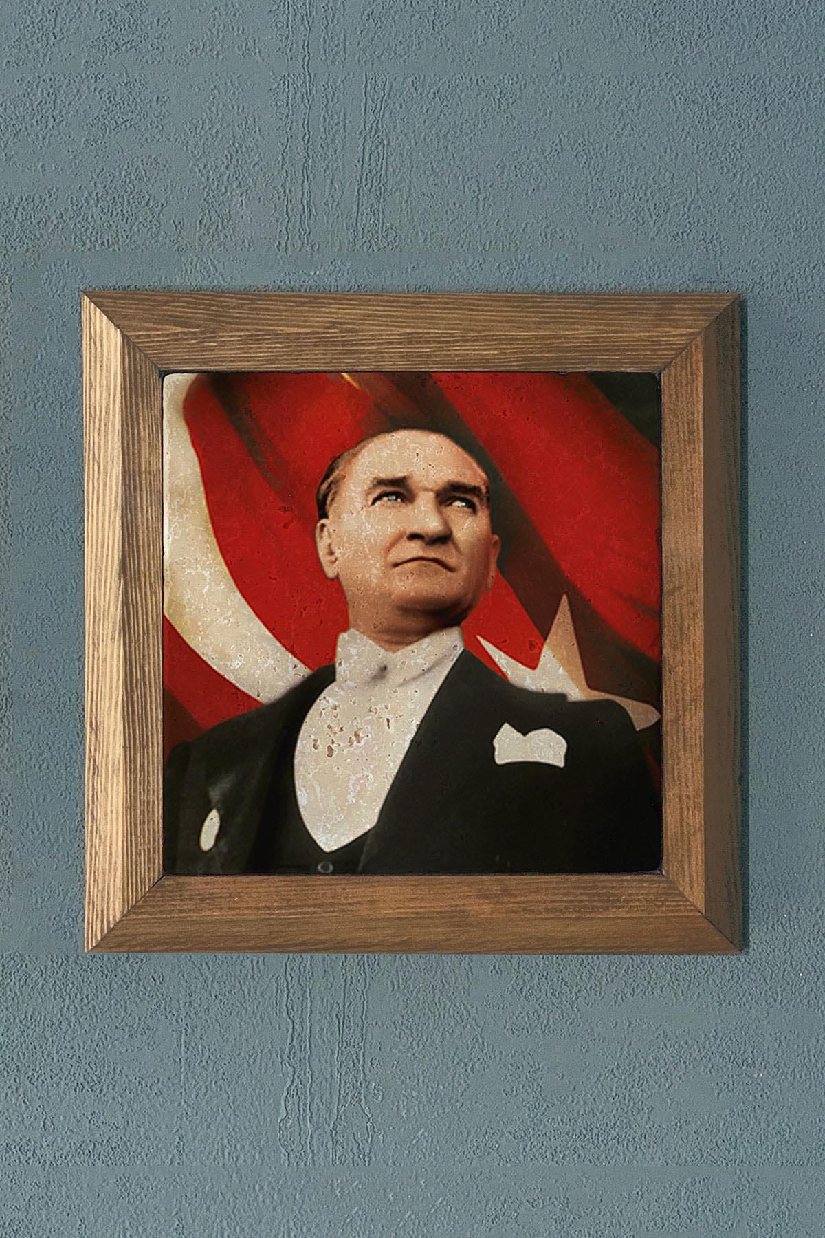 Masif Çerçeveli Atatürk Doğaltaş Tablo Pano Oscar Stone Decor 28X28 CM