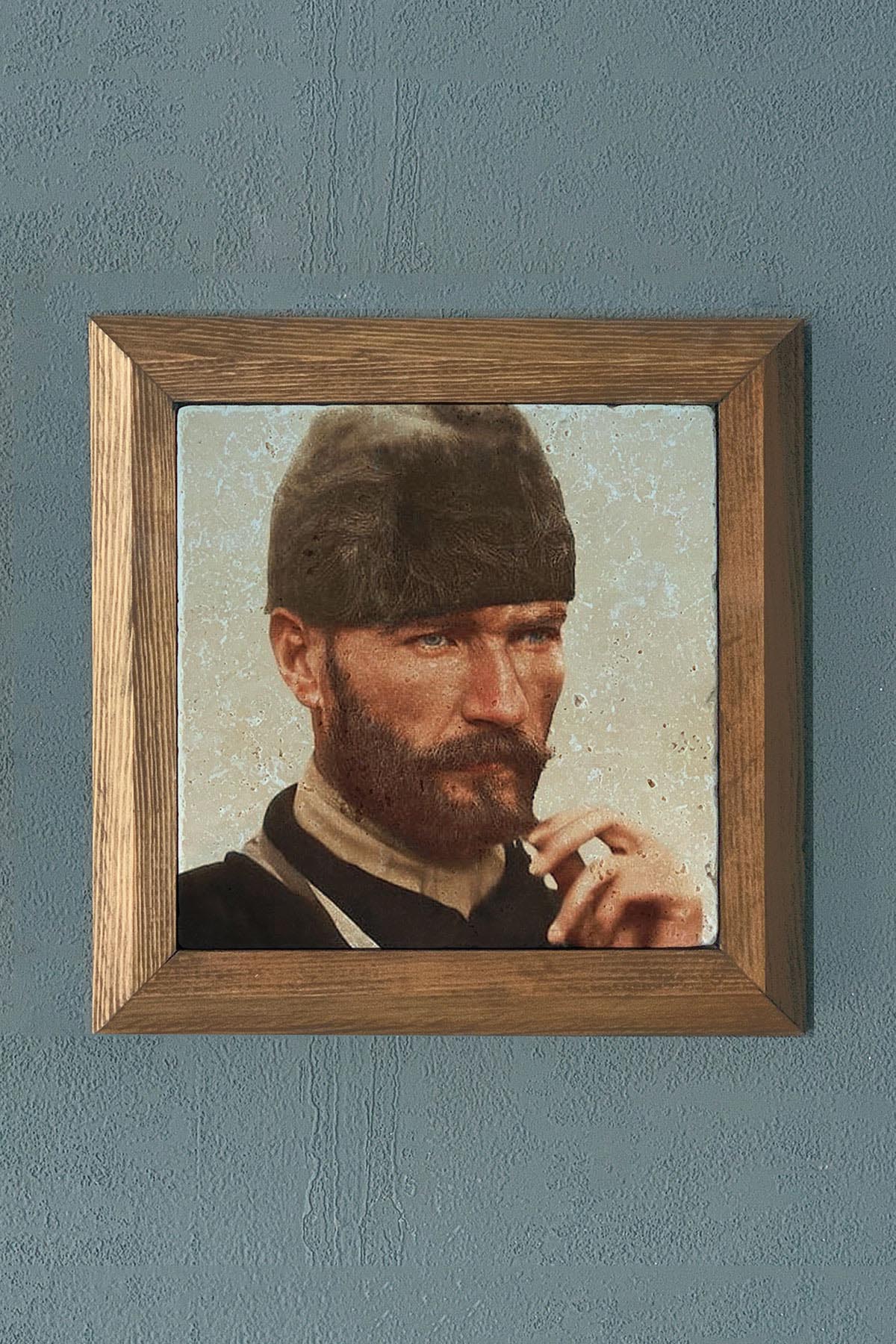 Masif Çerçeveli Atatürk Doğaltaş Tablo Pano Oscar Stone Decor 28X28 CM