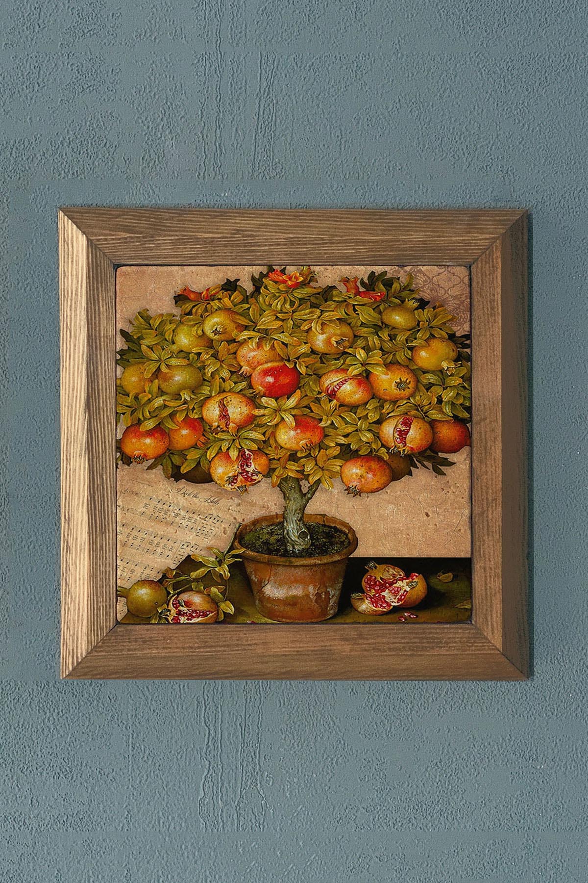 Masif Çerçeveli BEREKET SEMBOLÜ NAR TABLO- Oscar Stone Decor 28X28 CM
