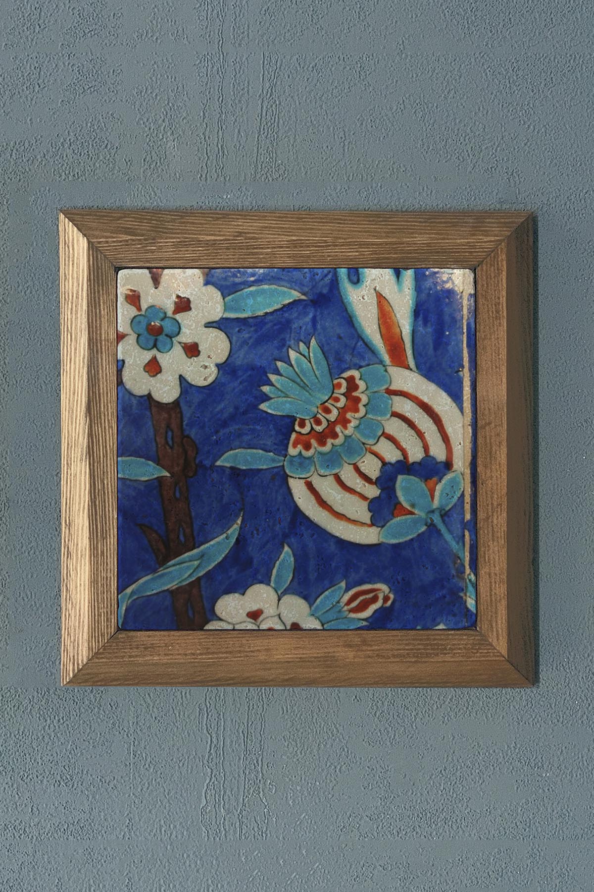 Masif Çerçeveli Çini Desen Doğaltaş Tablo Pano Oscar Stone Decor 28X28 CM