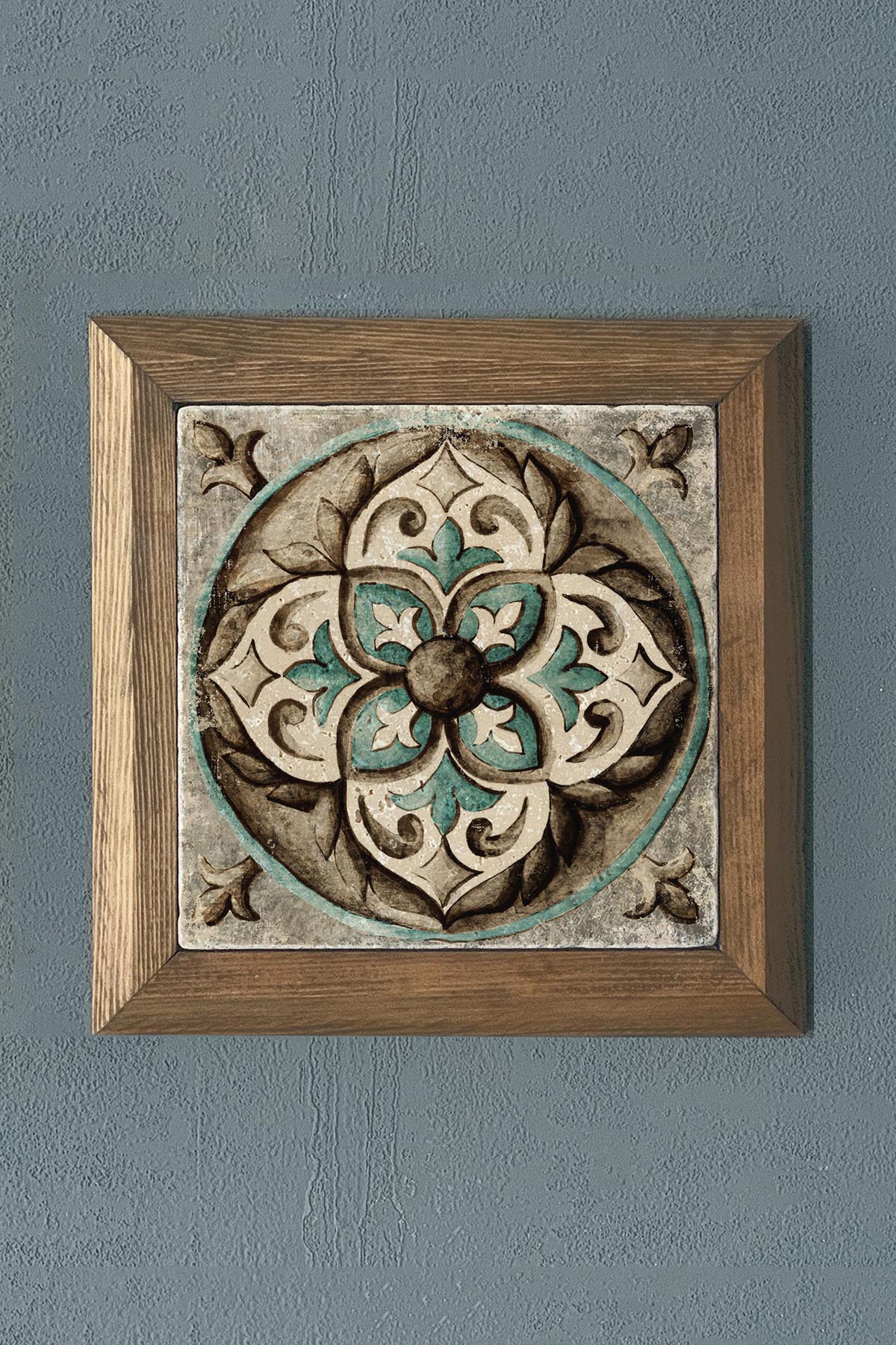 Masif Çerçeveli Desen (Tile) Doğaltaş Tablo Pano Oscar Stone Decor 28X28 CM