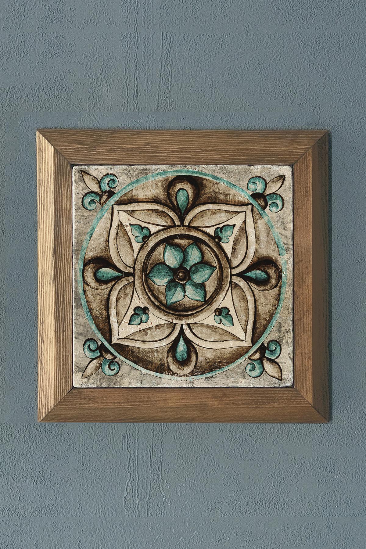 Masif Çerçeveli Desen (Tile) Doğaltaş Tablo Pano Oscar Stone Decor 28X28 CM
