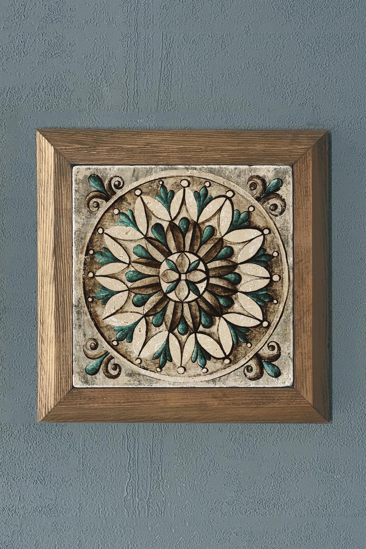Masif Çerçeveli Desen (Tile) Doğaltaş Tablo Pano Oscar Stone Decor 28X28 CM