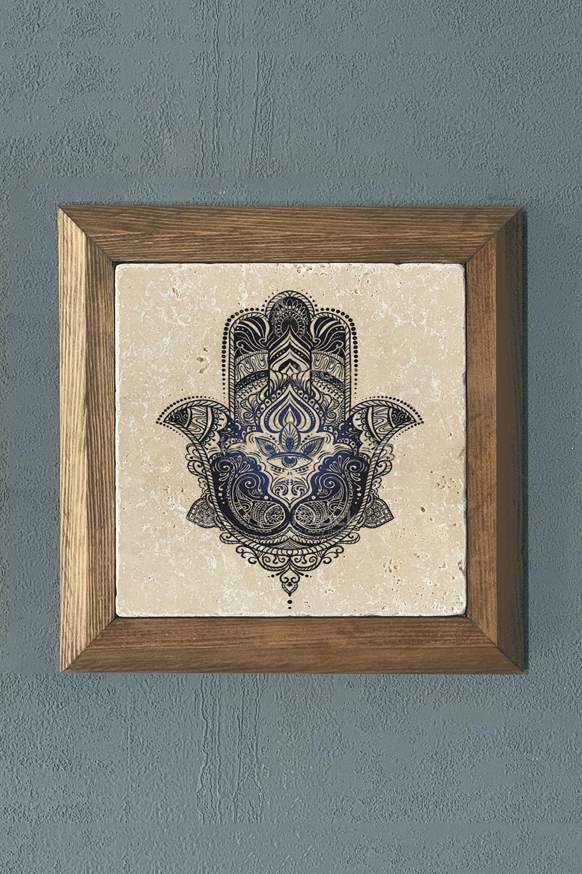 Masif Çerçeveli Fatma Ana Eli (Bereket Nazar) Doğaltaş Tablo Pano Oscar Stone Decor 28X28 CM