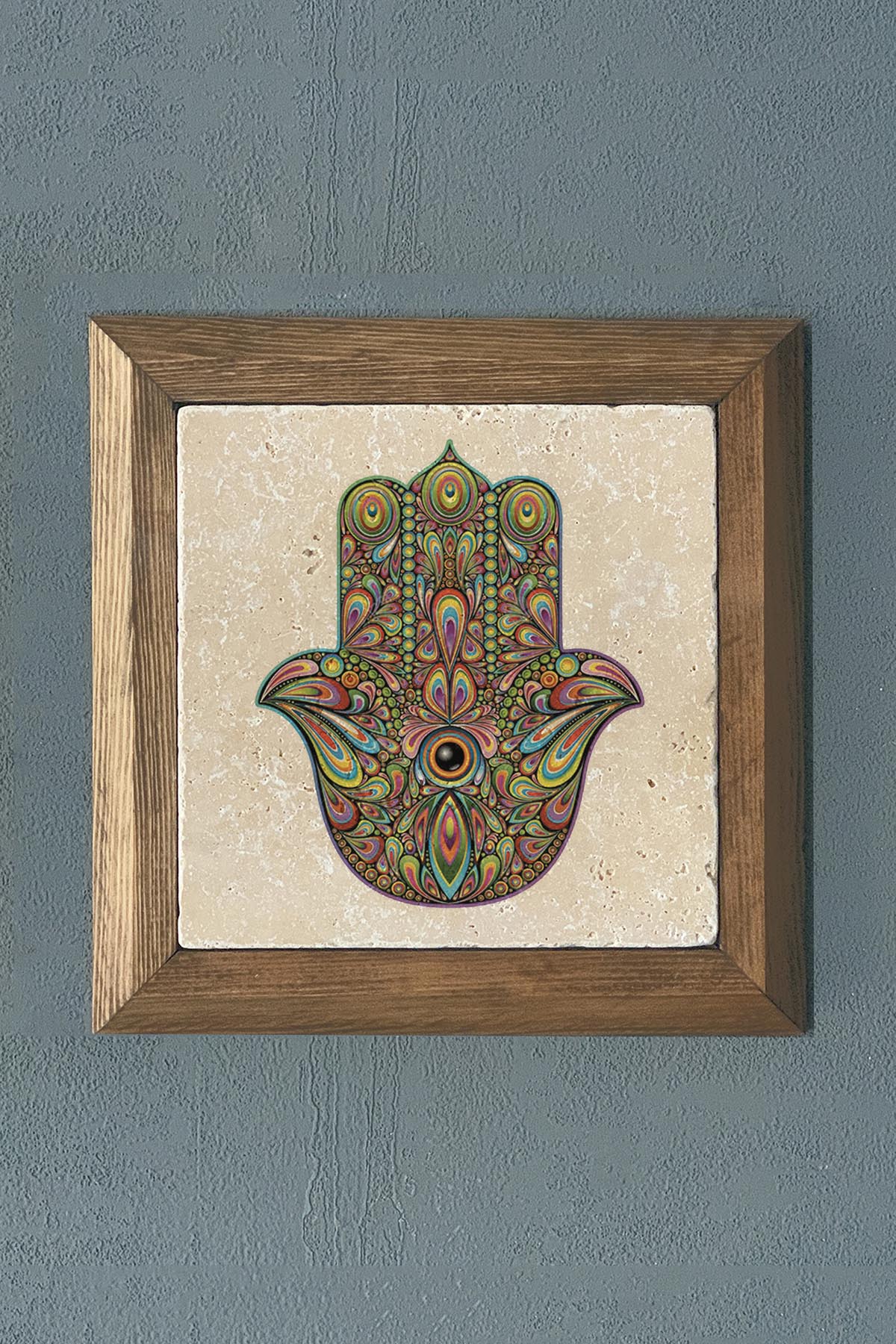 Masif Çerçeveli Fatma Ana Eli (Bereket Nazar) Doğaltaş Tablo Pano Oscar Stone Decor 28X28 CM