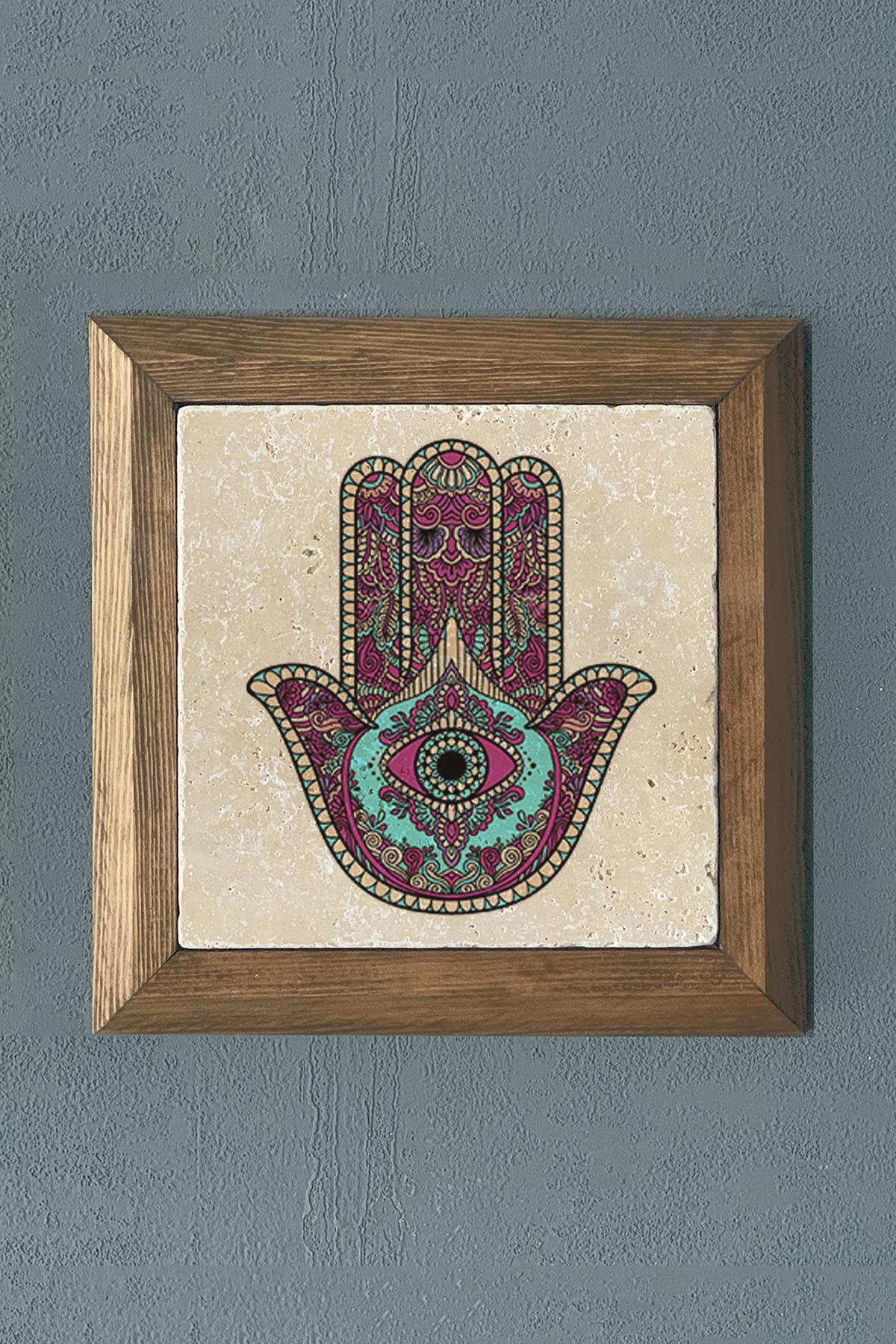 Masif Çerçeveli Fatma Ana Eli (Bereket) Doğaltaş Tablo Oscar Stone Decor 28x28 cm