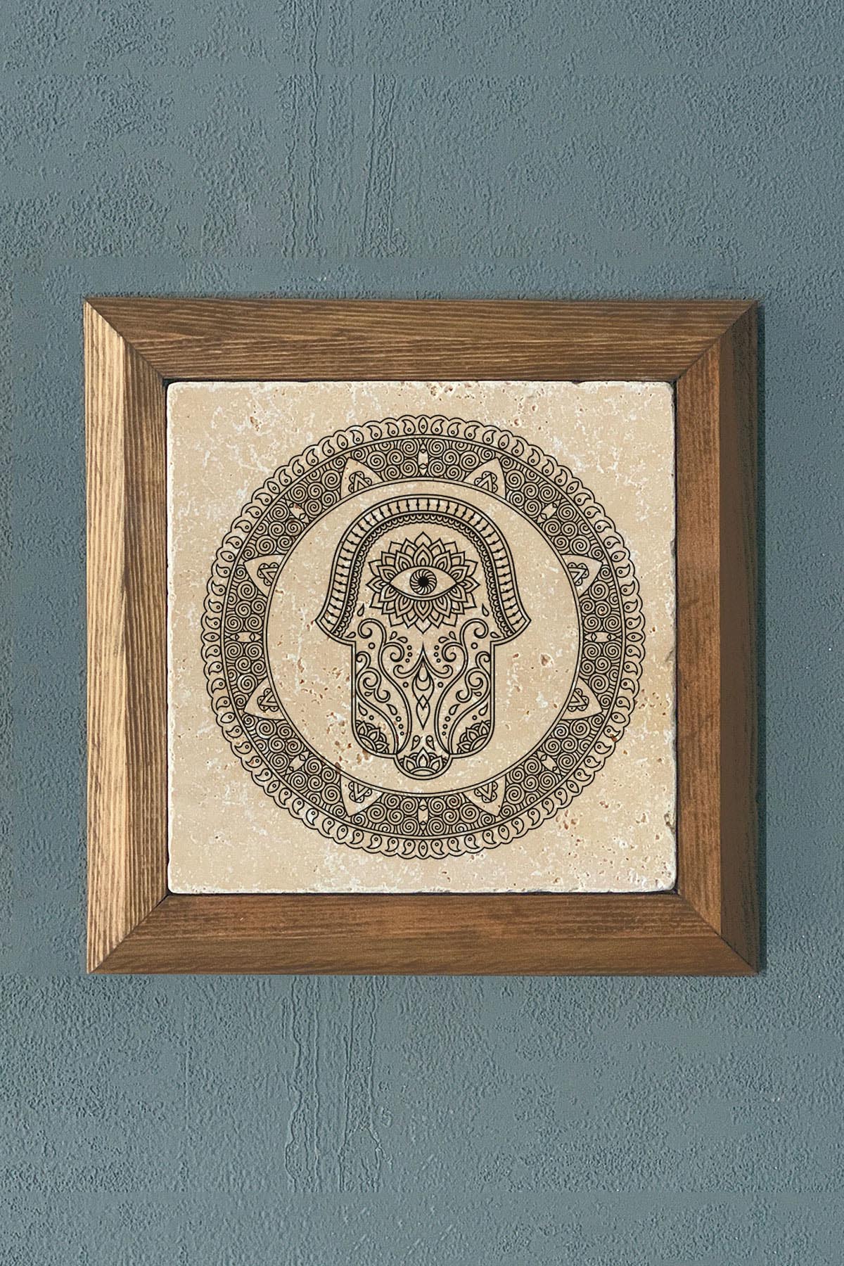 Masif Çerçeveli Fatma Ana Eli Taş Tablo- Duvar Dekoru- Oscar Stone Decor 28X28 cm-WALL DECOR