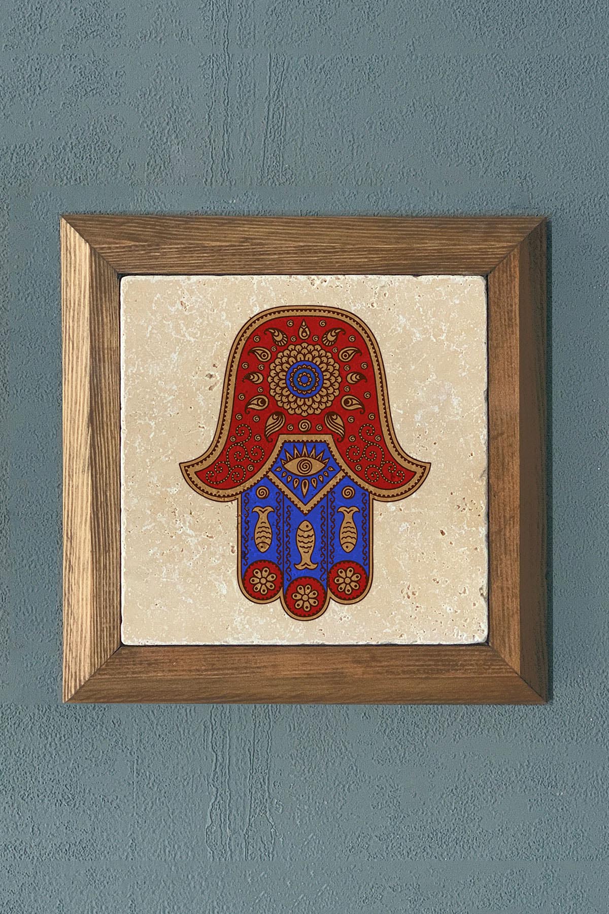 Masif Çerçeveli Fatma Ana Eli Taş Tablo- Duvar Dekoru- Oscar Stone Decor 28X28 cm-WALL DECOR