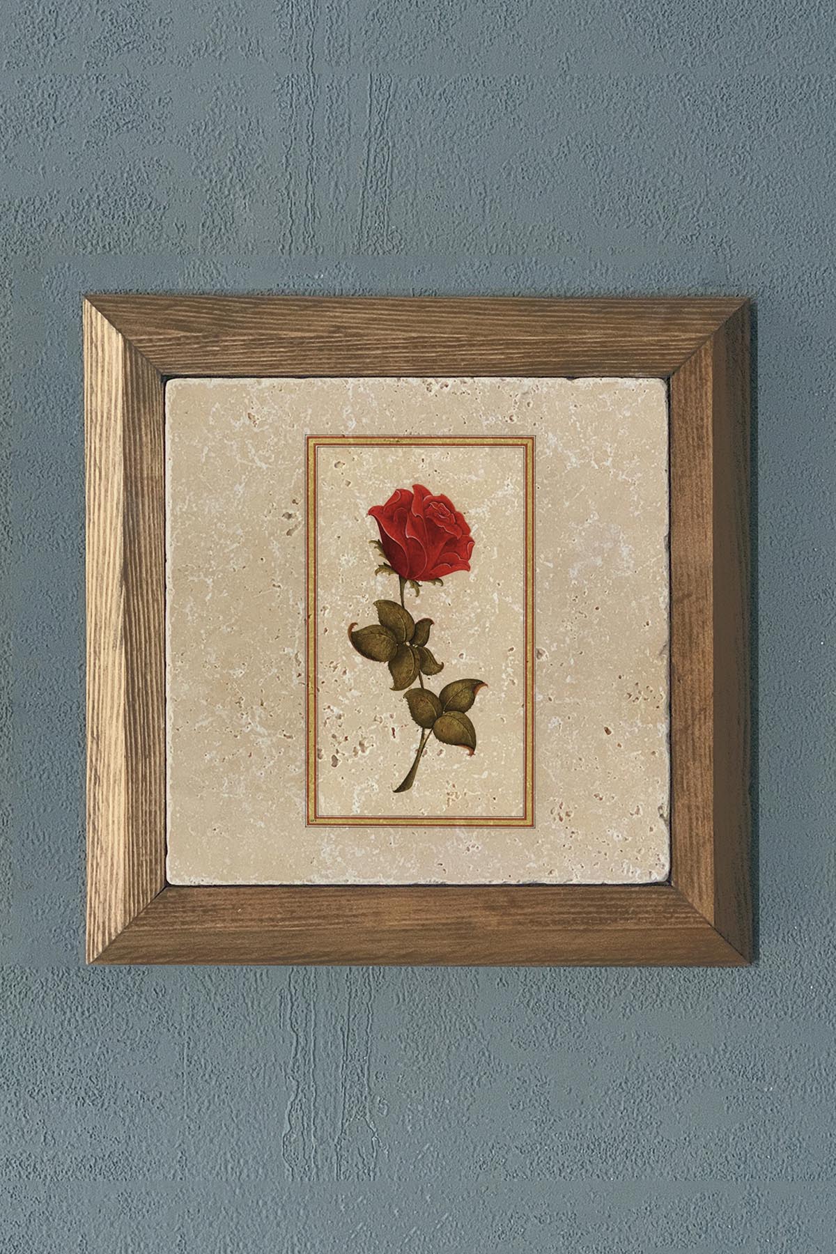 Masif Çerçeveli Gül Çiçek Doğaltaş Tablo Pano Oscar Stone Decor 28X28 CM