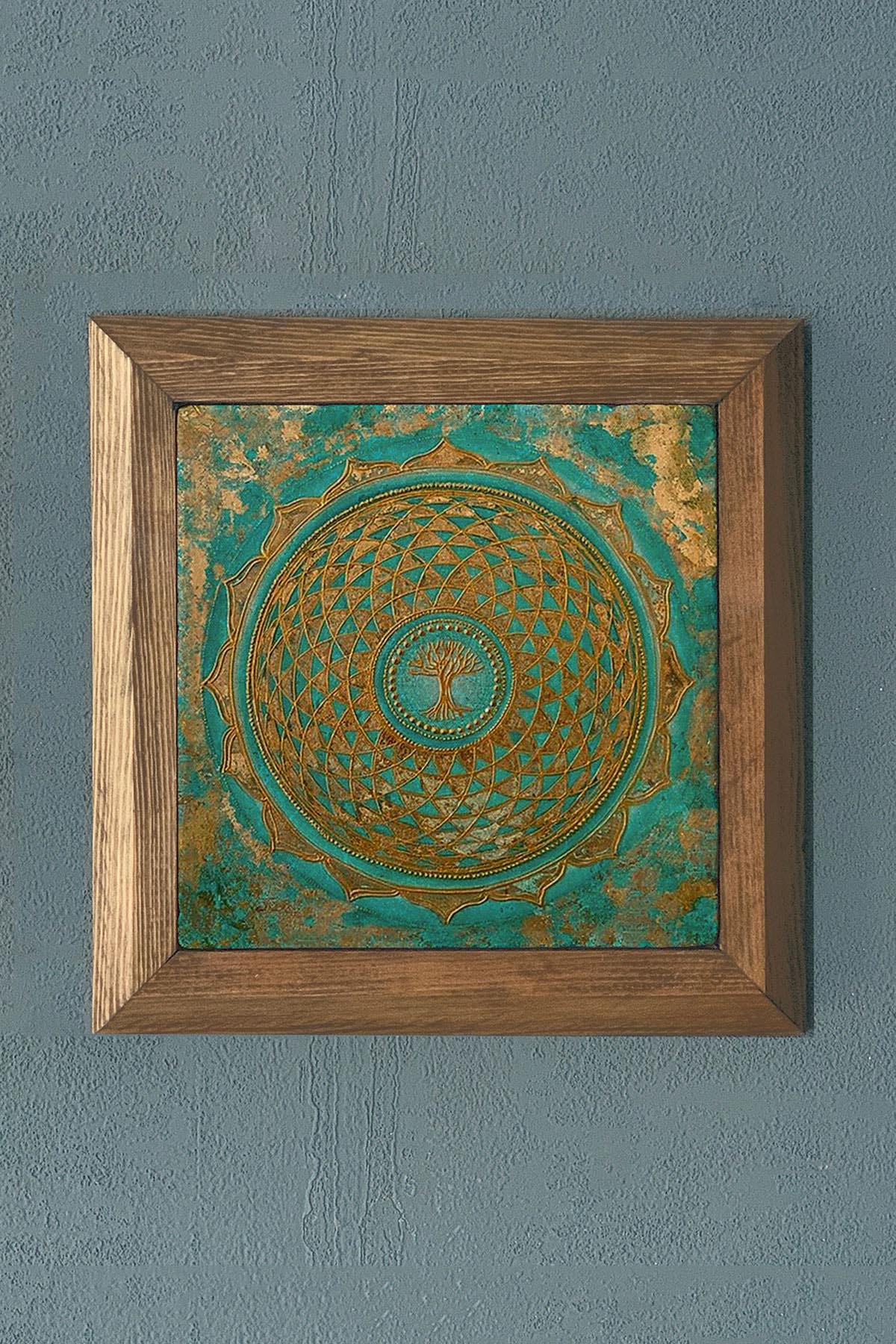 Masif Çerçeveli Hayat Ağacı Taş Tablo- Duvar Dekoru- Oscar Stone Decor 28X28 cm-WALL DECOR
