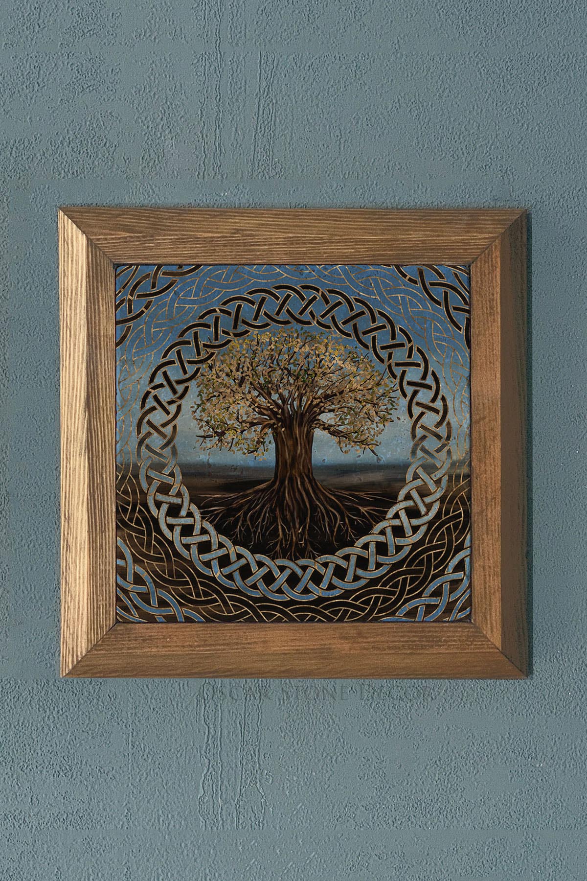 Masif Çerçeveli Hayat Ağacı (Yaşam) Doğaltaş Tablo Pano Oscar Stone Decor 28X28 CM