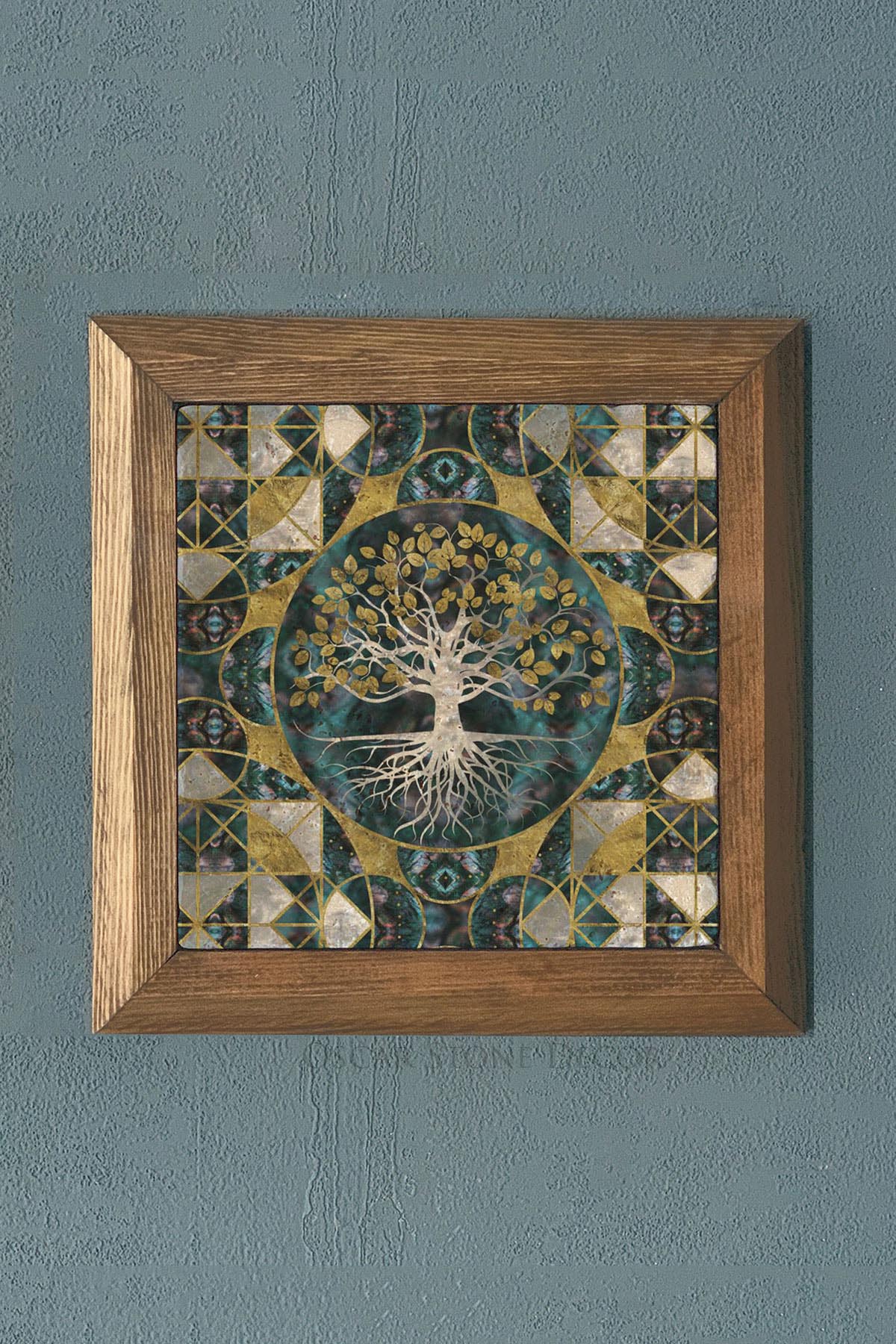Masif Çerçeveli Hayat Ağacı (Yaşam) Doğaltaş Tablo Pano Oscar Stone Decor 28X28 CM