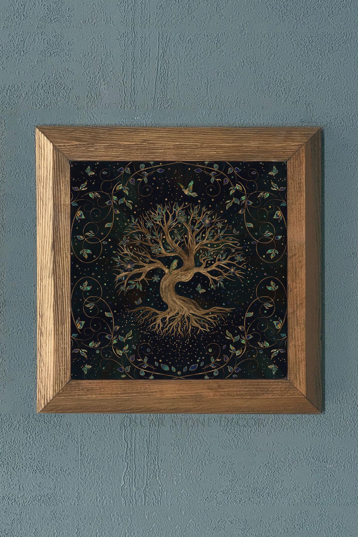Masif Çerçeveli Hayat Ağacı (Yaşam) Doğaltaş Tablo Pano Oscar Stone Decor 28X28 CM