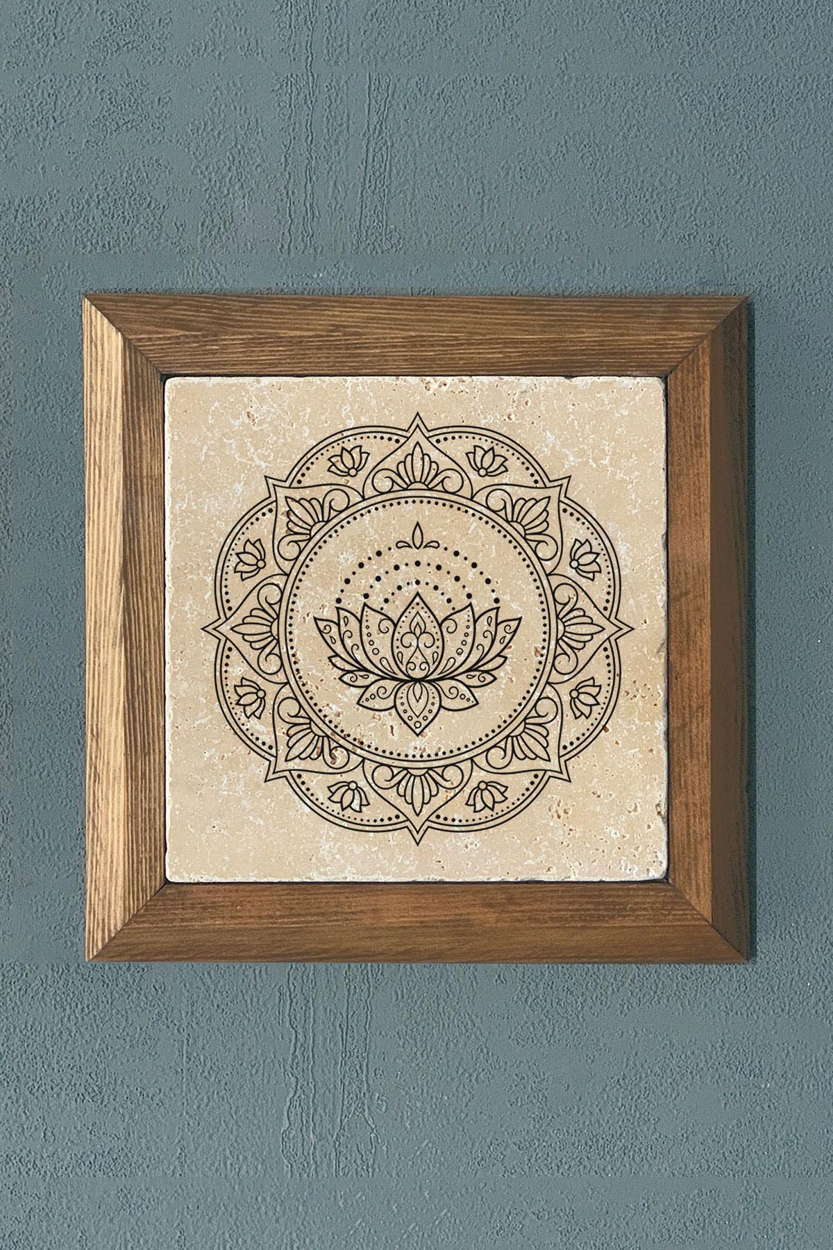 Masif Çerçeveli Mandala Taş Tablo- Duvar Dekoru- Oscar Stone Decor 28X28 cm-WALL DECOR