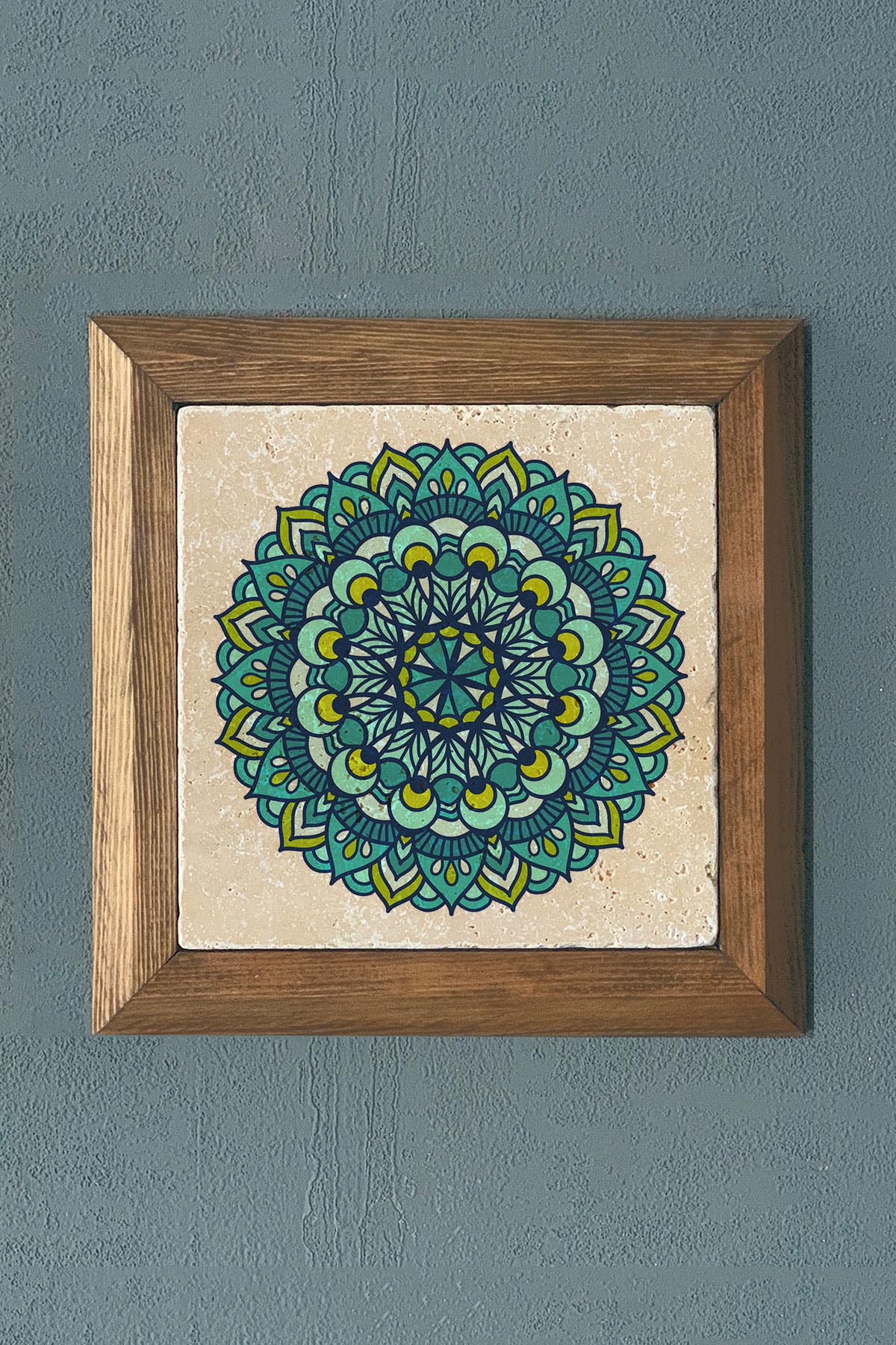 Masif Çerçeveli Mandala Taş Tablo- Duvar Dekoru- Oscar Stone Decor 28X28 cm-WALL DECOR