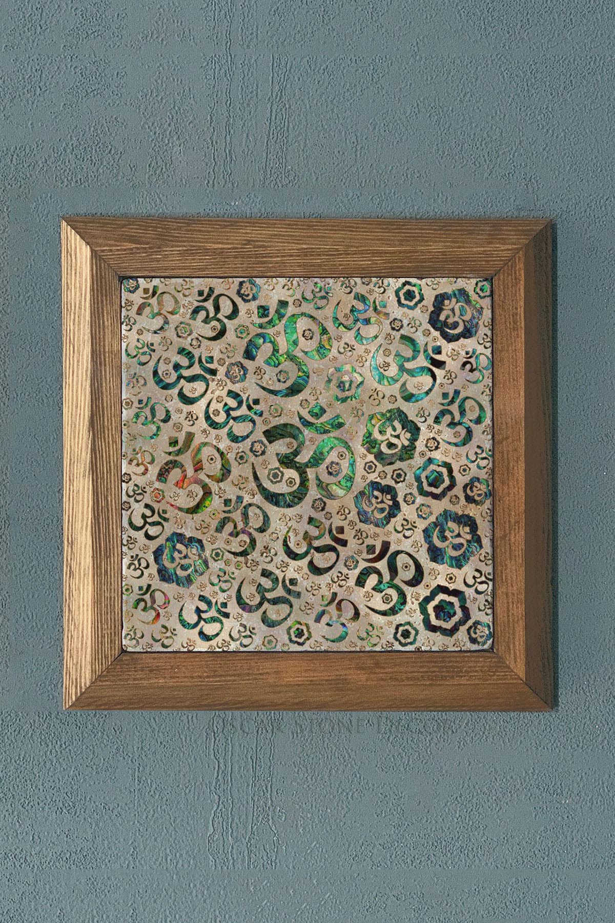 Masif Çerçeveli Mantra (Sriyanta) Doğaltaş Tablo Oscar Stone Decor 28x28 cm
