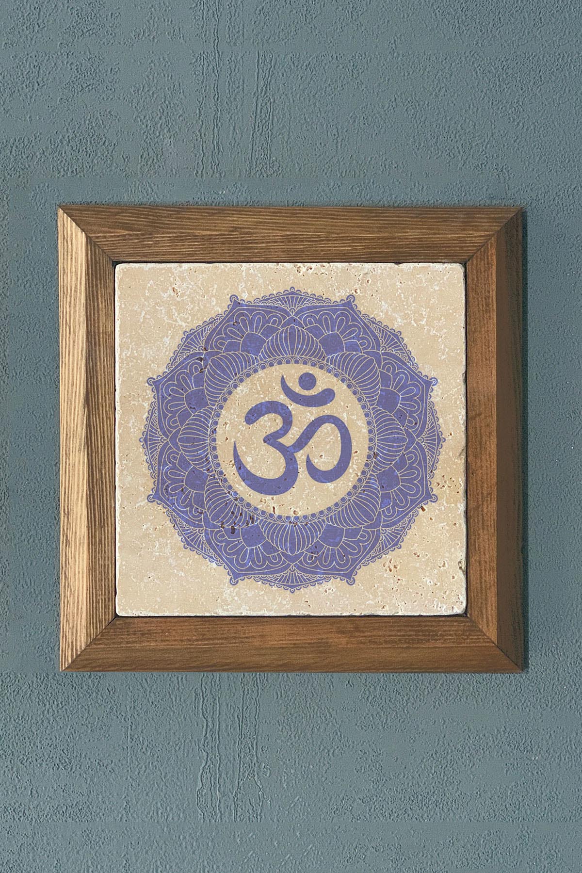 Masif Çerçeveli Mantra Taş Tablo- Duvar Dekoru- Oscar Stone Decor 28X28 cm-WALL DECOR