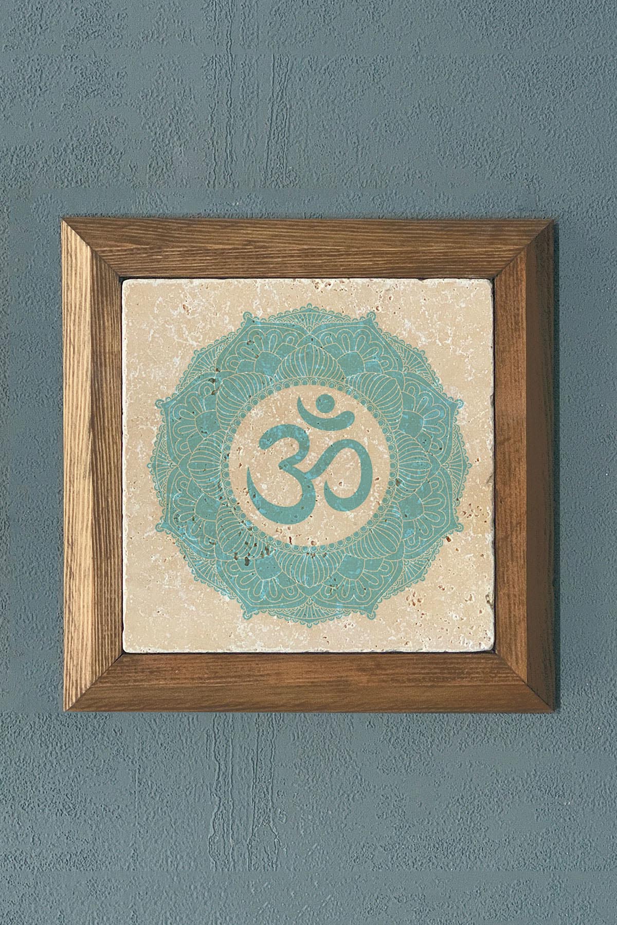 Masif Çerçeveli Mantra Taş Tablo- Duvar Dekoru- Oscar Stone Decor 28X28 cm-WALL DECOR