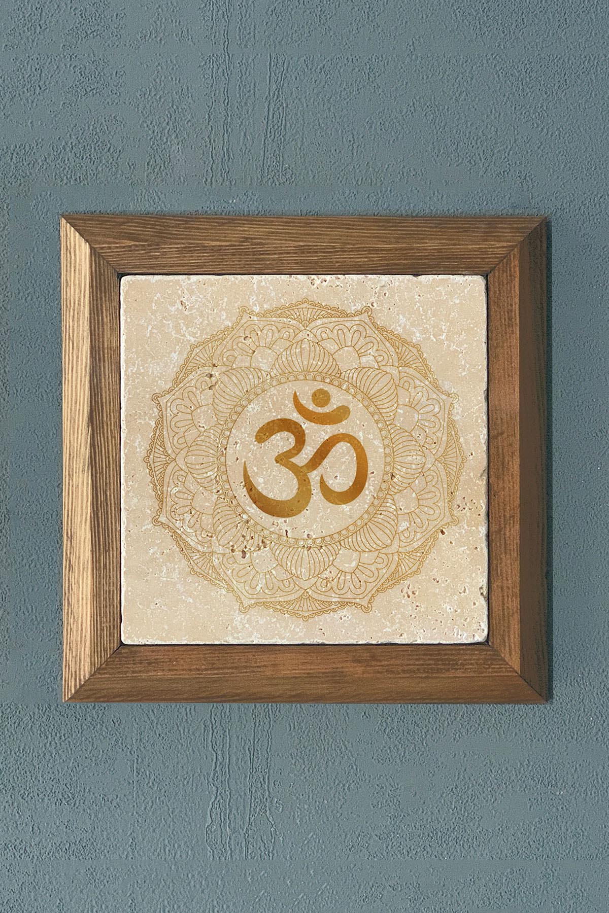 Masif Çerçeveli Mantra Taş Tablo- Duvar Dekoru- Oscar Stone Decor 28X28 cm-WALL DECOR