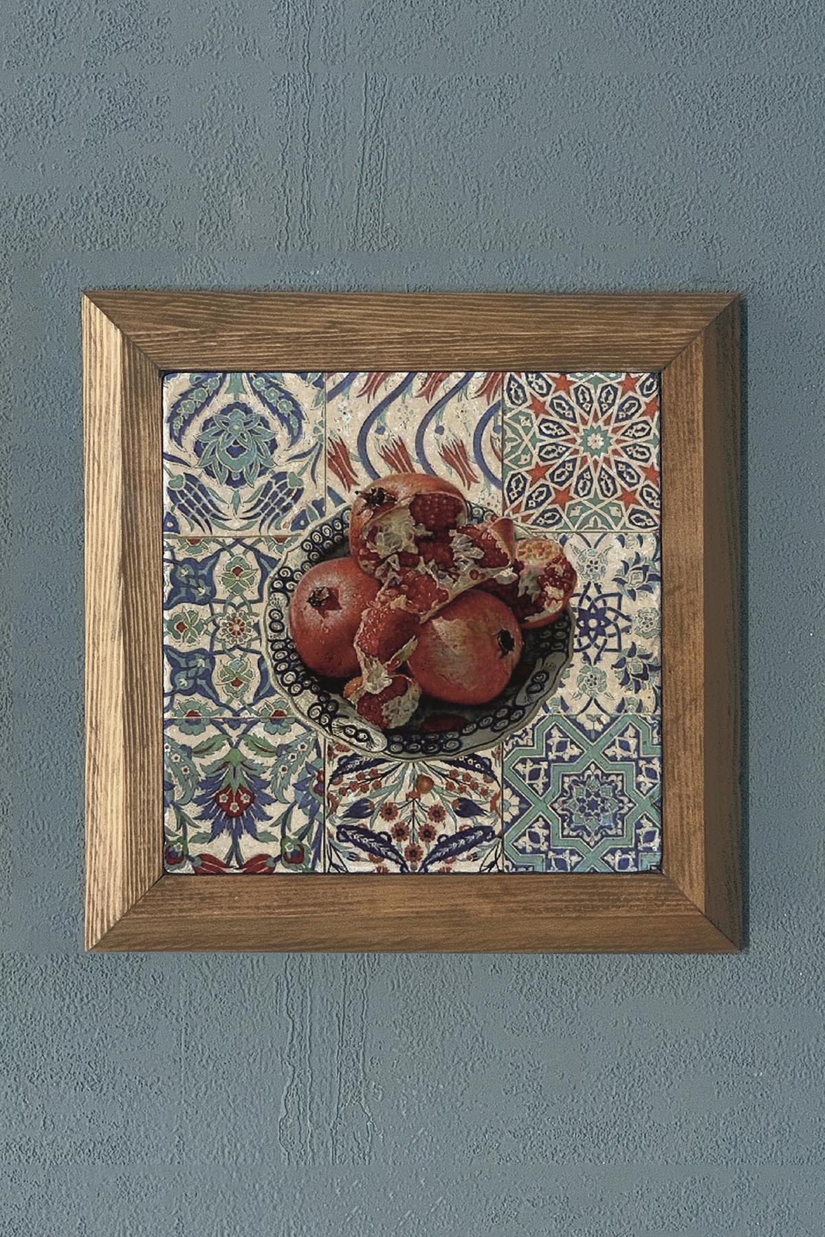 Masif Çerçeveli Nar (Bereket) Doğaltaş Tablo Pano Oscar Stone Decor 28X28 CM