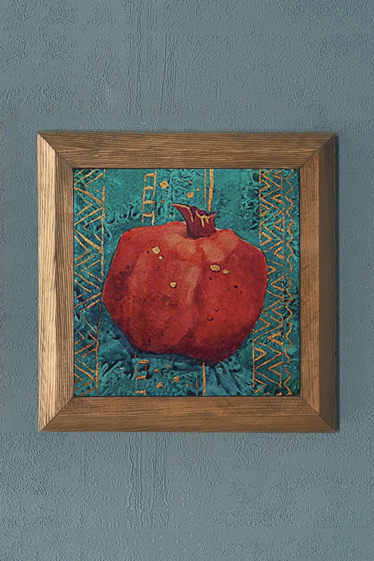 Masif Çerçeveli Nar (Bereket) Doğaltaş Tablo Pano Oscar Stone Decor 28X28 CM