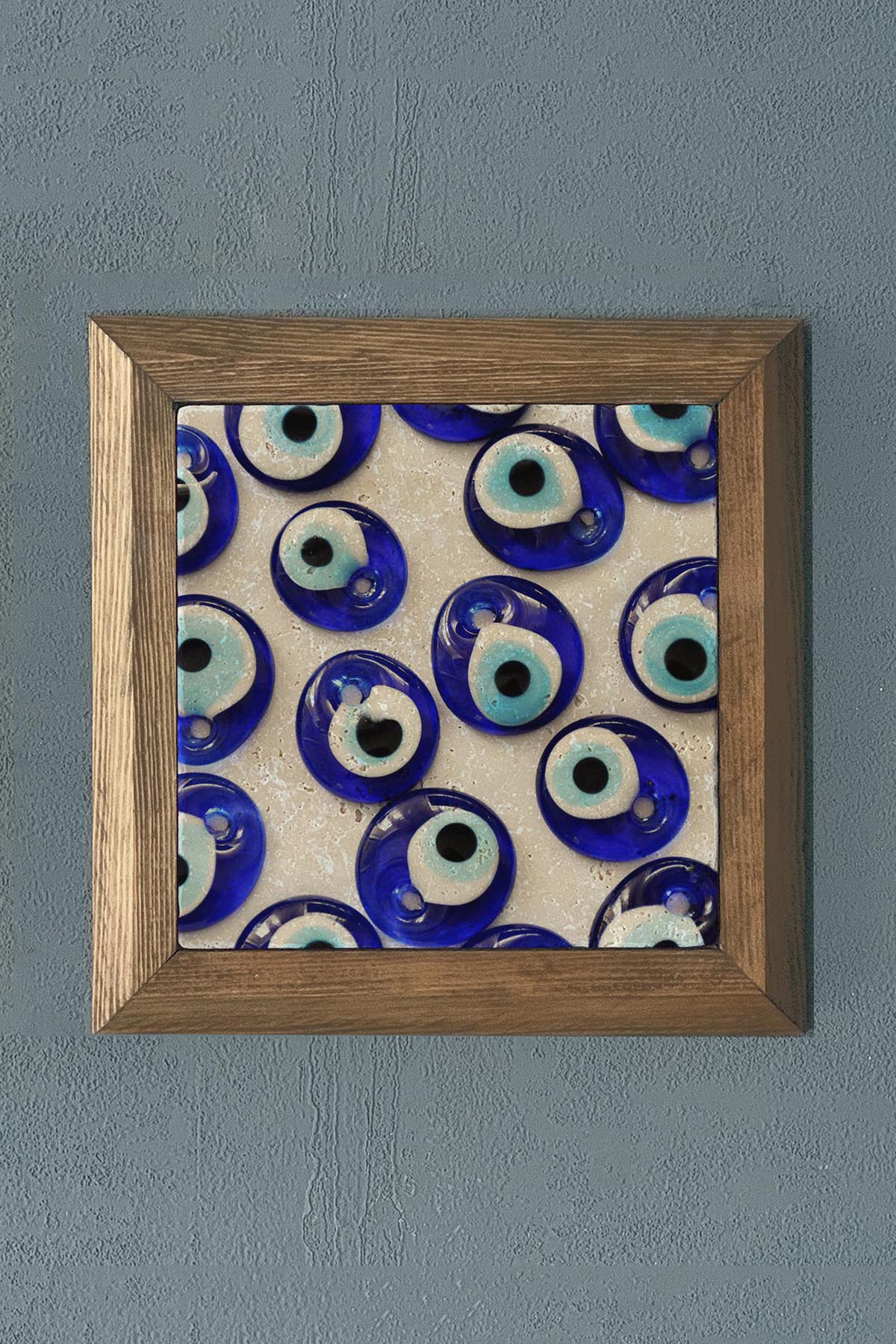 Masif Çerçeveli Nazar Boncuğu Doğaltaş Tablo Oscar Stone Decor 28x28 cm