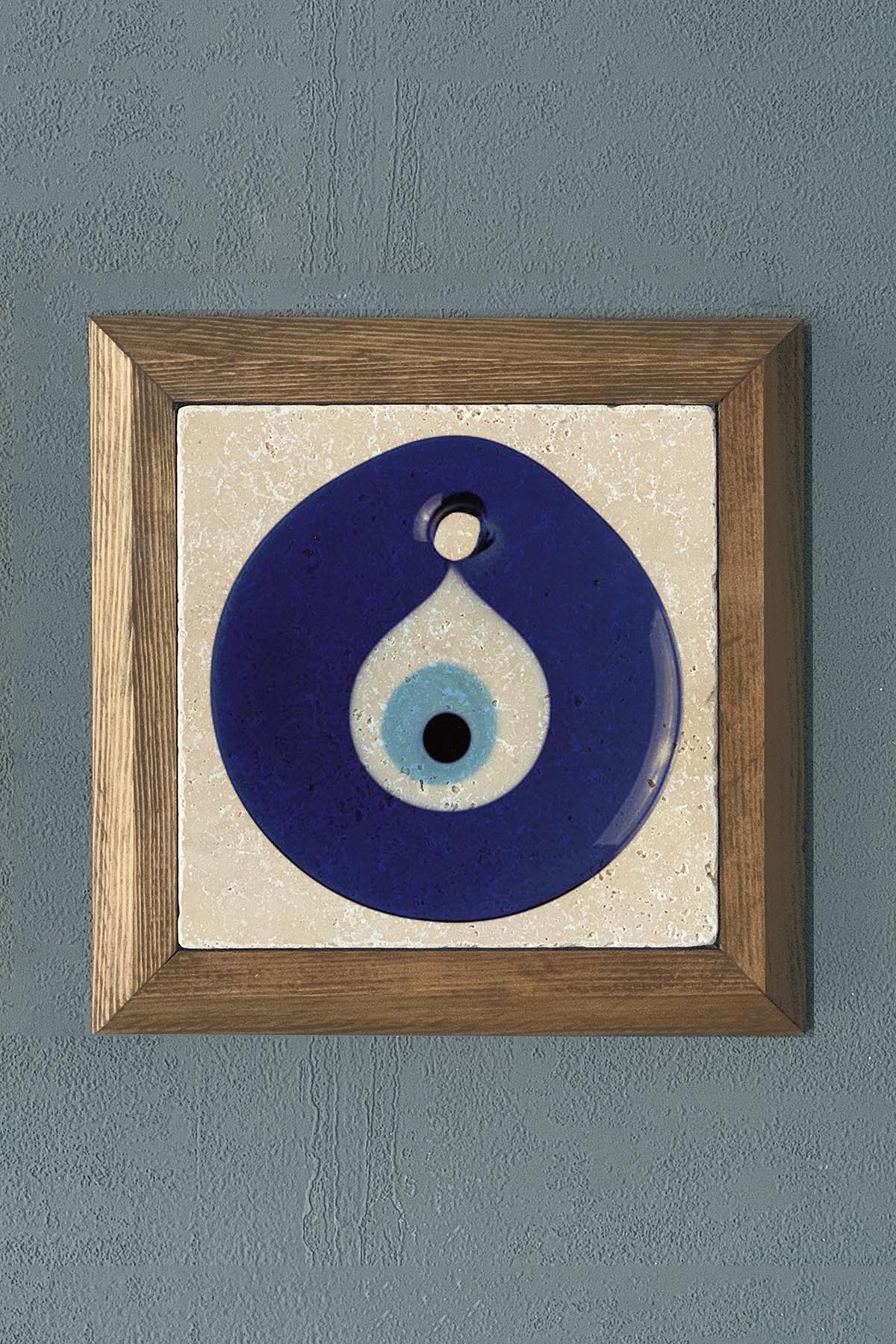 Masif Çerçeveli Nazar Boncuğu Doğaltaş Tablo Oscar Stone Decor 28x28 cm