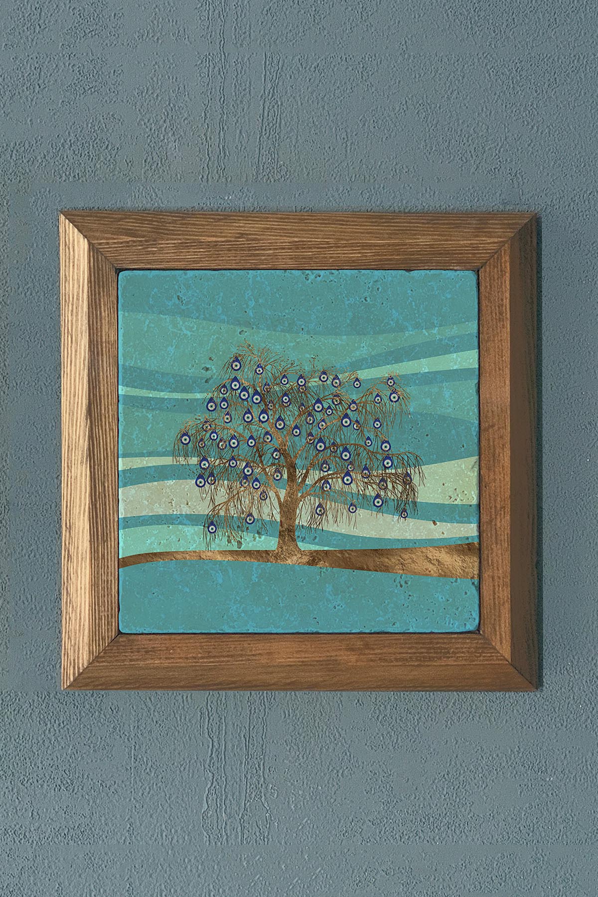 Masif Çerçeveli Nazar Taş Tablo- Duvar Dekoru- Oscar Stone Decor 28X28 cm-WALL DECOR