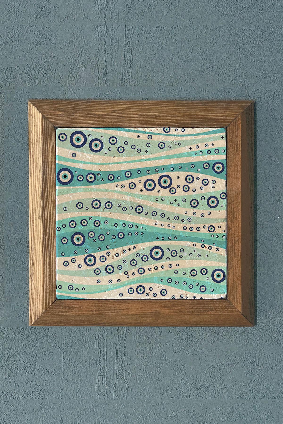Masif Çerçeveli Nazar Taş Tablo- Duvar Dekoru- Oscar Stone Decor 28X28 cm-WALL DECOR