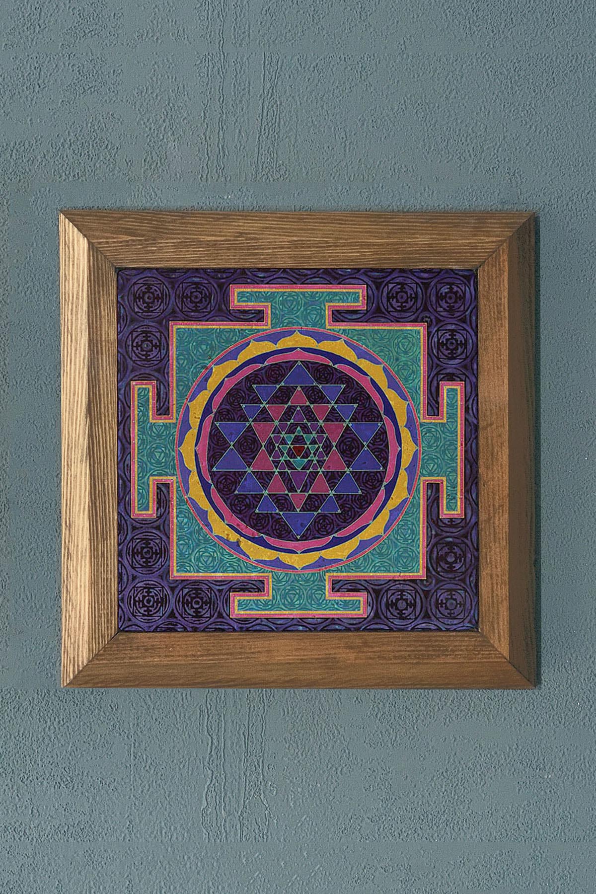 Masif Çerçeveli Sri Yantra Desenli taş Tablo Oscar Stone Decor 28X28 cm