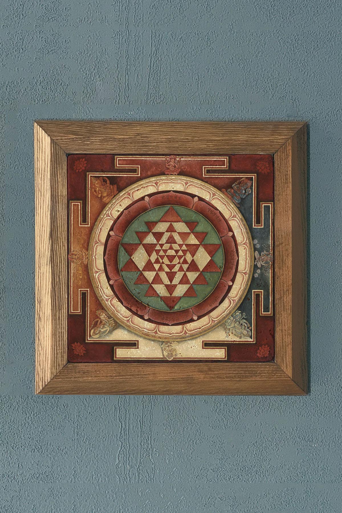 Masif Çerçeveli Sri Yantra Taş Tablo- Duvar Dekoru- Oscar Stone Decor 28X28 cm-WALL DECOR