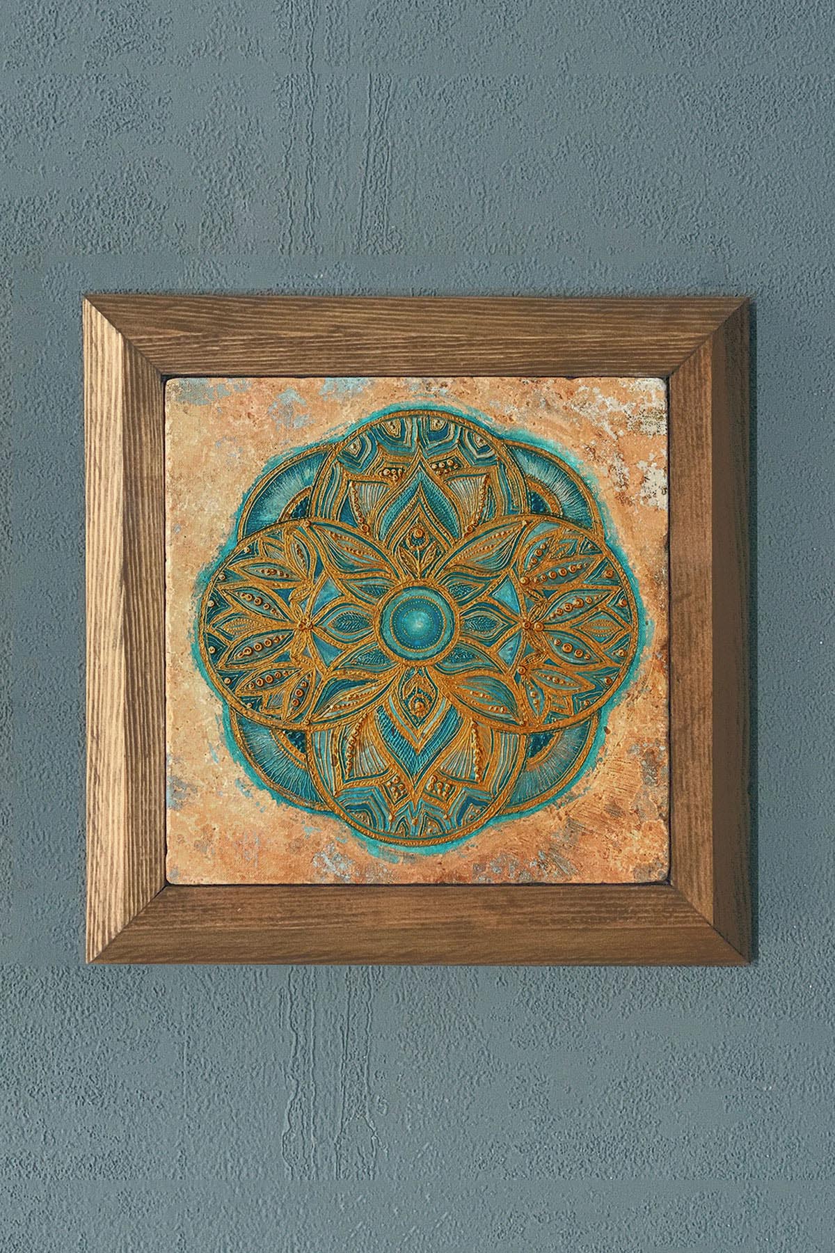 Masif Çerçeveli Taş Tablo-Duvar Dekoru- Oscar Stone Decor 28X28 CM