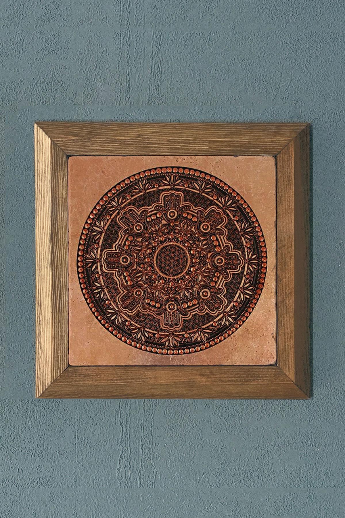 Masif Çerçeveli Taş Tablo-Duvar Dekoru- Oscar Stone Decor 28X28 CM