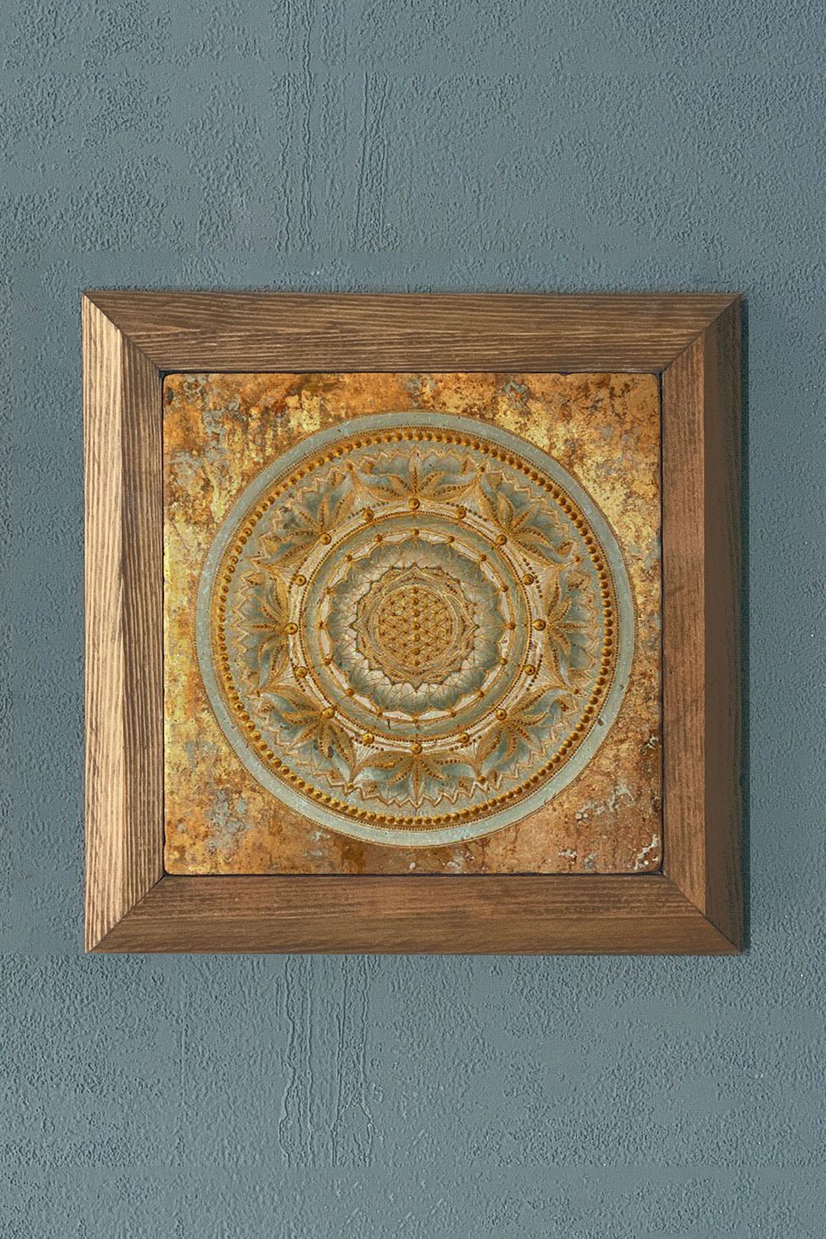 Masif Çerçeveli Taş Tablo-Duvar Dekoru- Oscar Stone Decor 28X28 CM