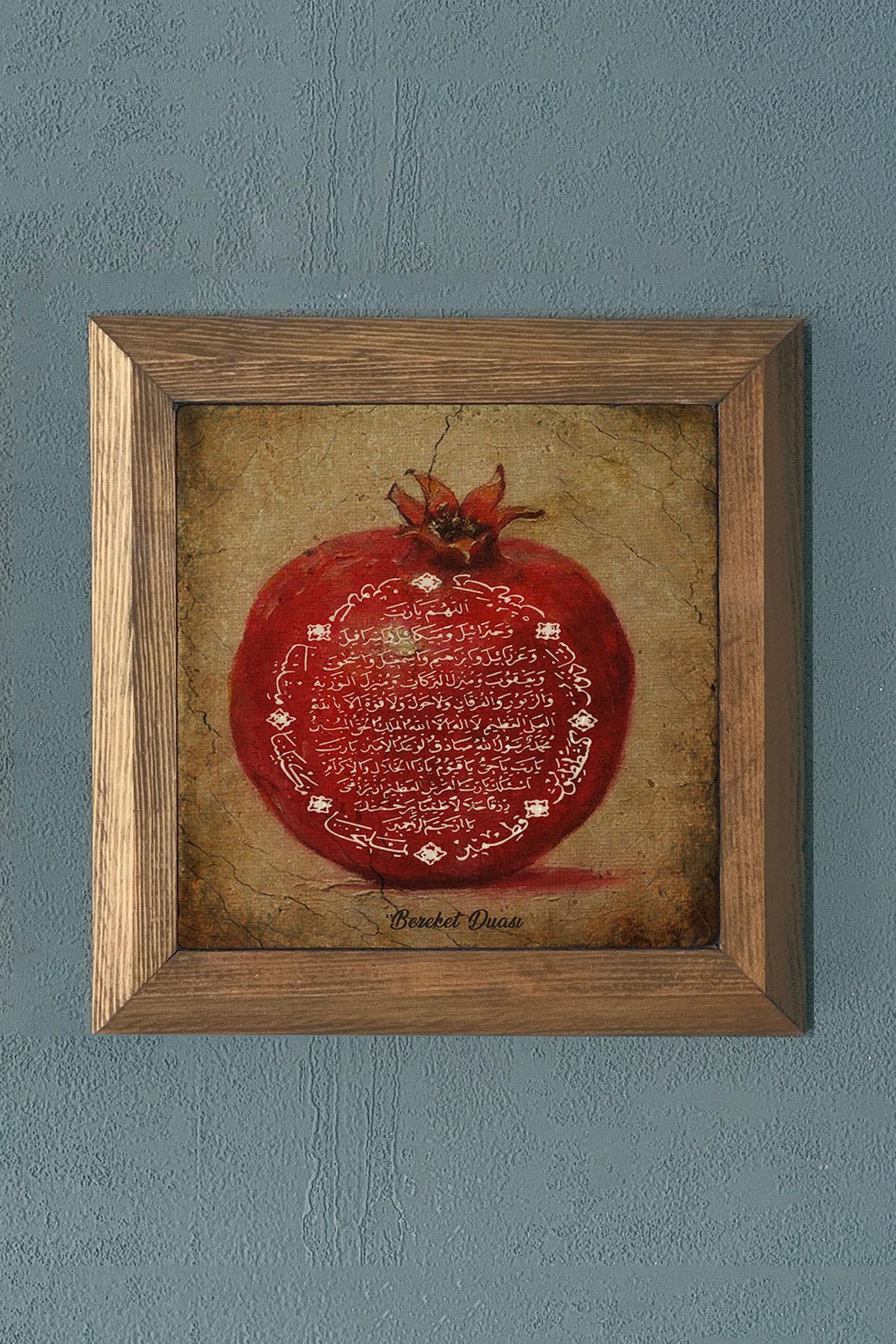 Masif Çerçeveli Taş Tablo Nar Bereket -Duvar Dekoru- Oscar Stone Decor 28X28 CM