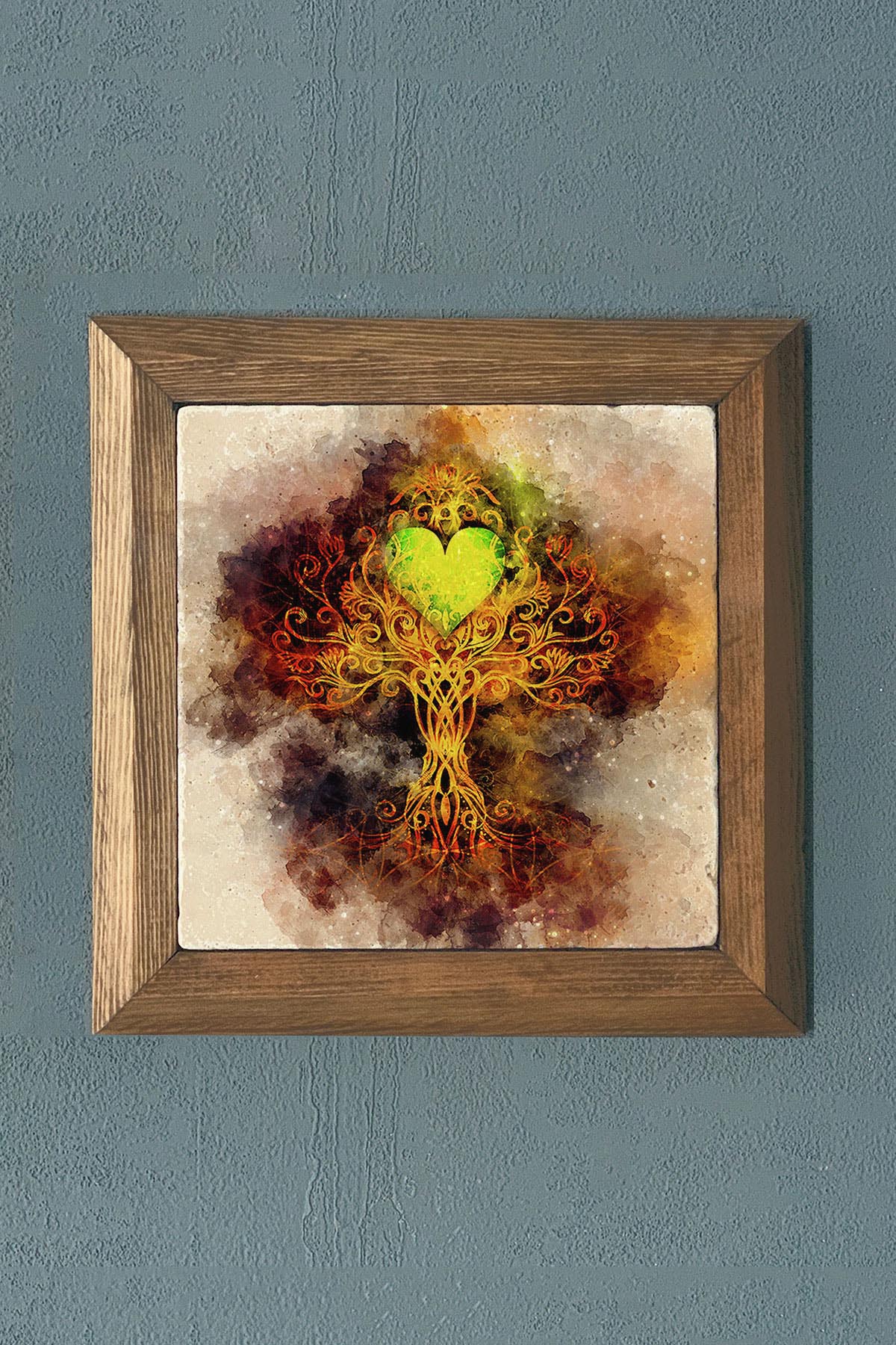 Masif Çerçeveli Taş Tablo-Wall Decor- Oscar Stone Decor 28X28 CM