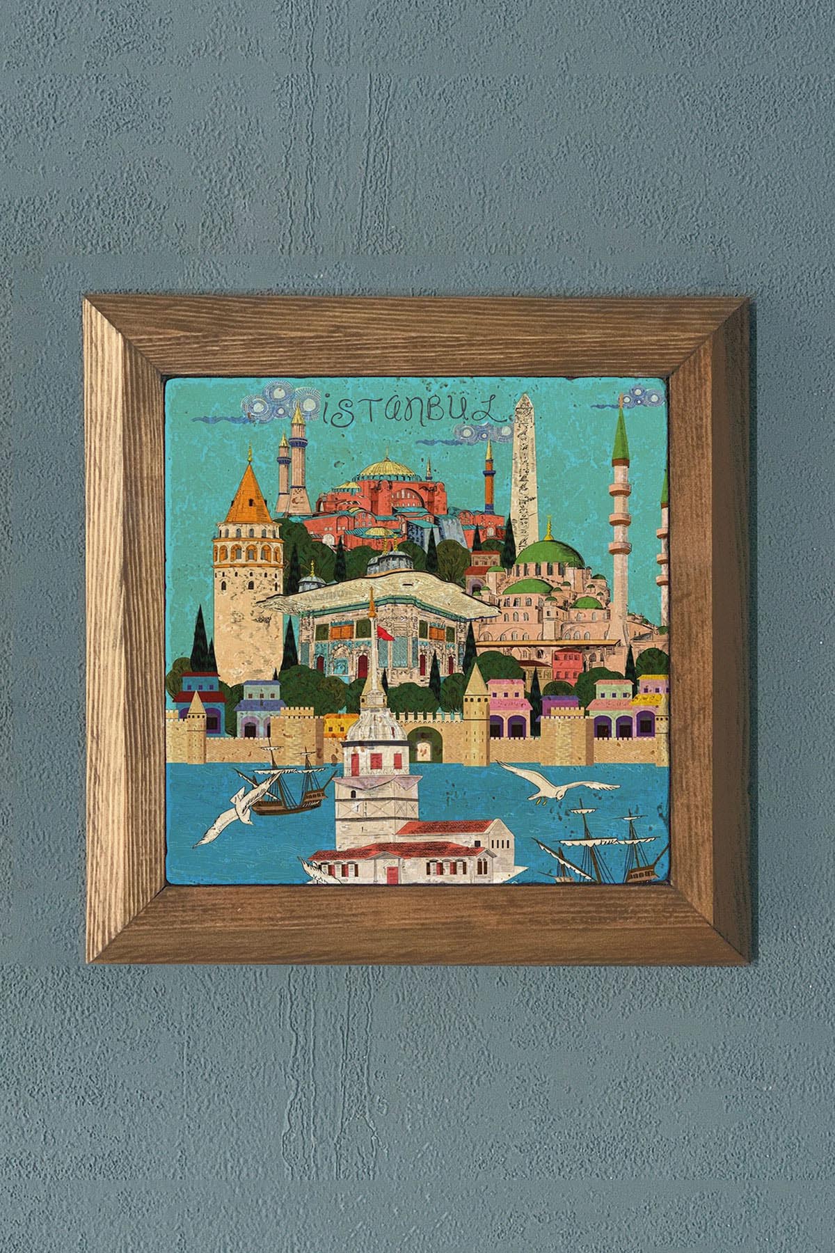 Masif Çerçeveli Taş Tablo-Wall Decor- Oscar Stone Decor 28X28 C