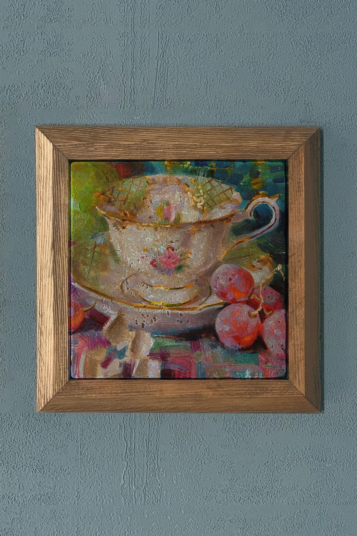 Masif Çerçeveli Taş Tablo-Wall Decor- Oscar Stone Decor 28X28 CM