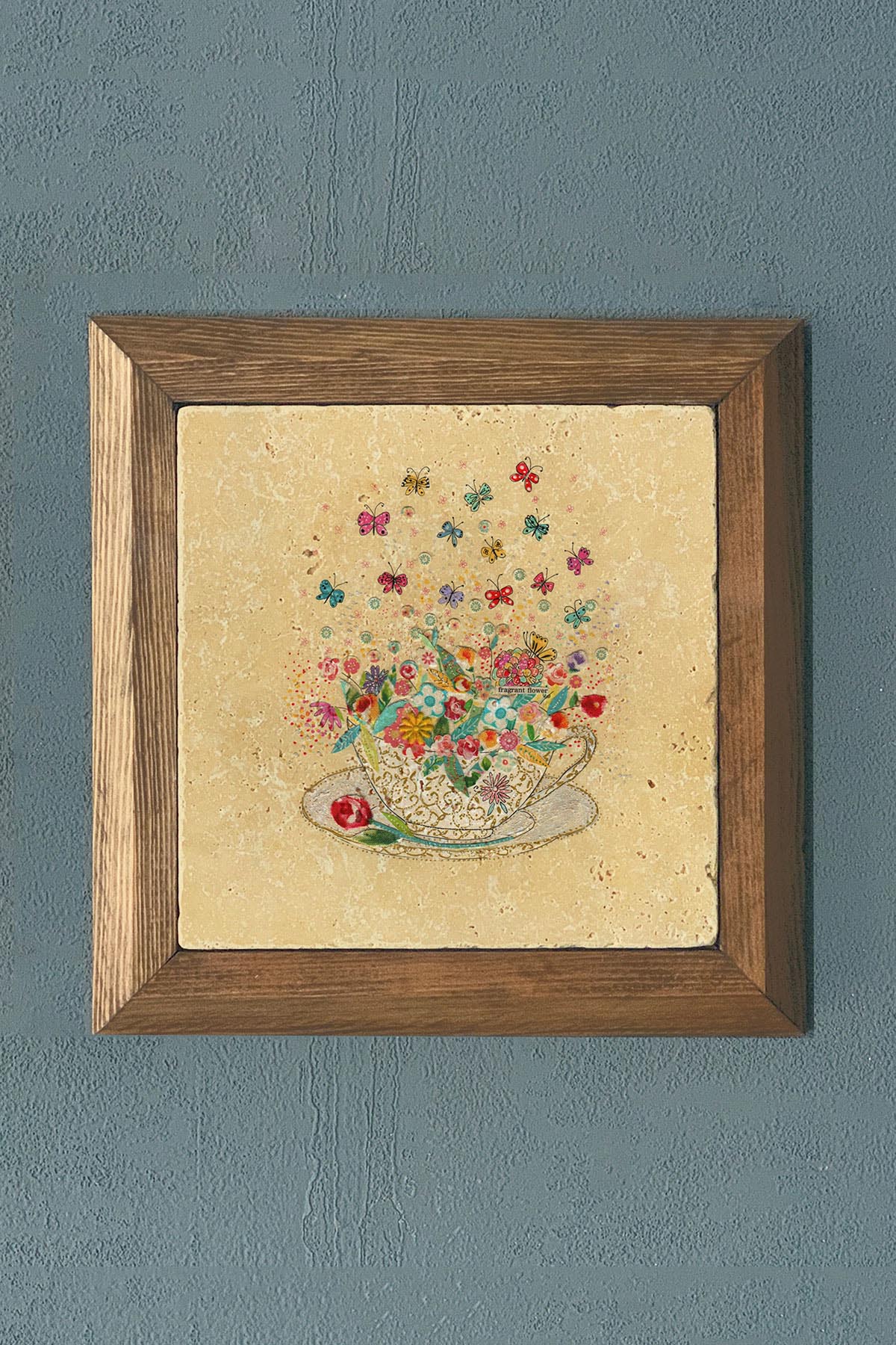 Masif Çerçeveli Taş Tablo-Wall Decor- Oscar Stone Decor 28X28 CM
