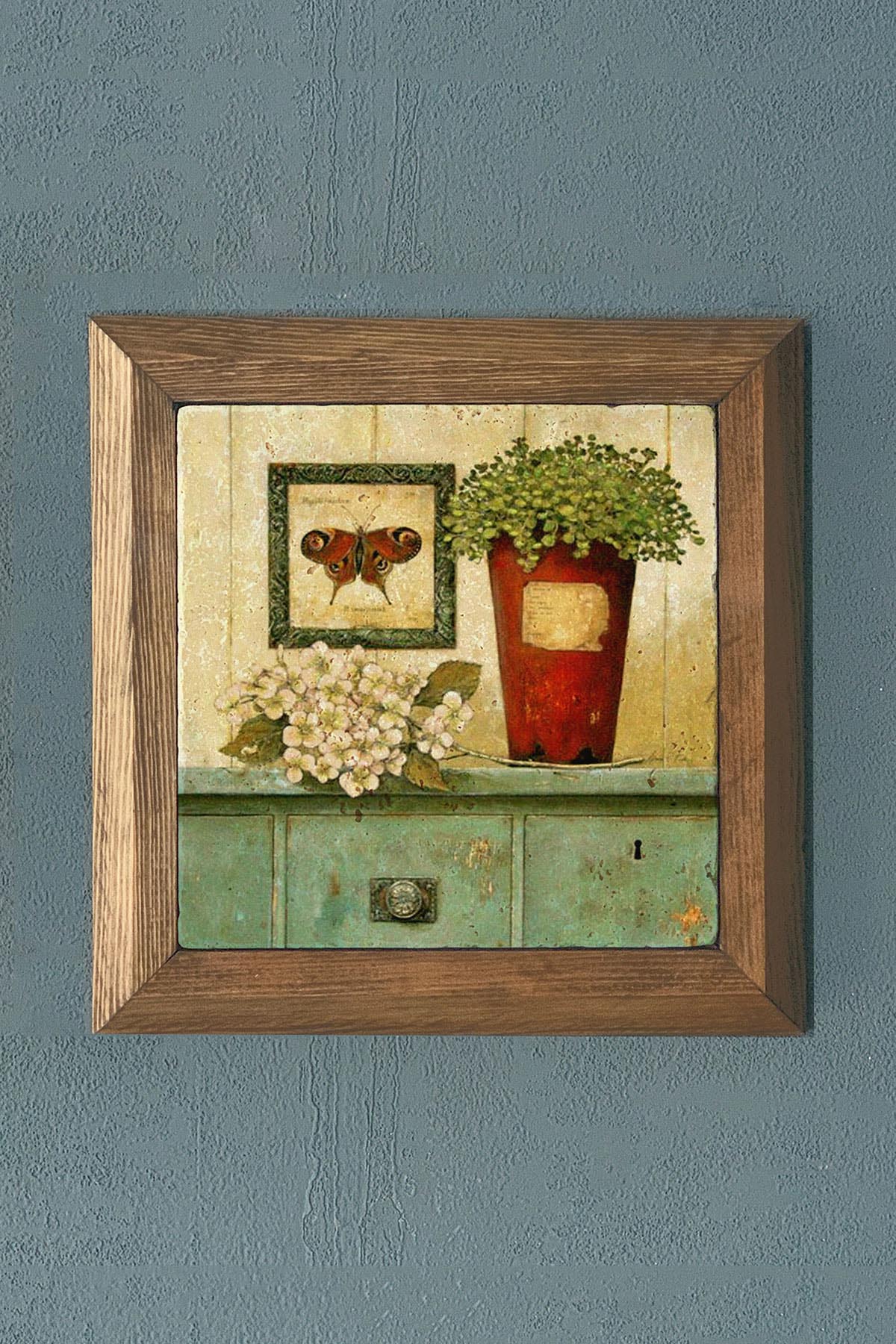 Masif Çerçeveli Taş Tablo-Wall Decor- Oscar Stone Decor 28X28 CM